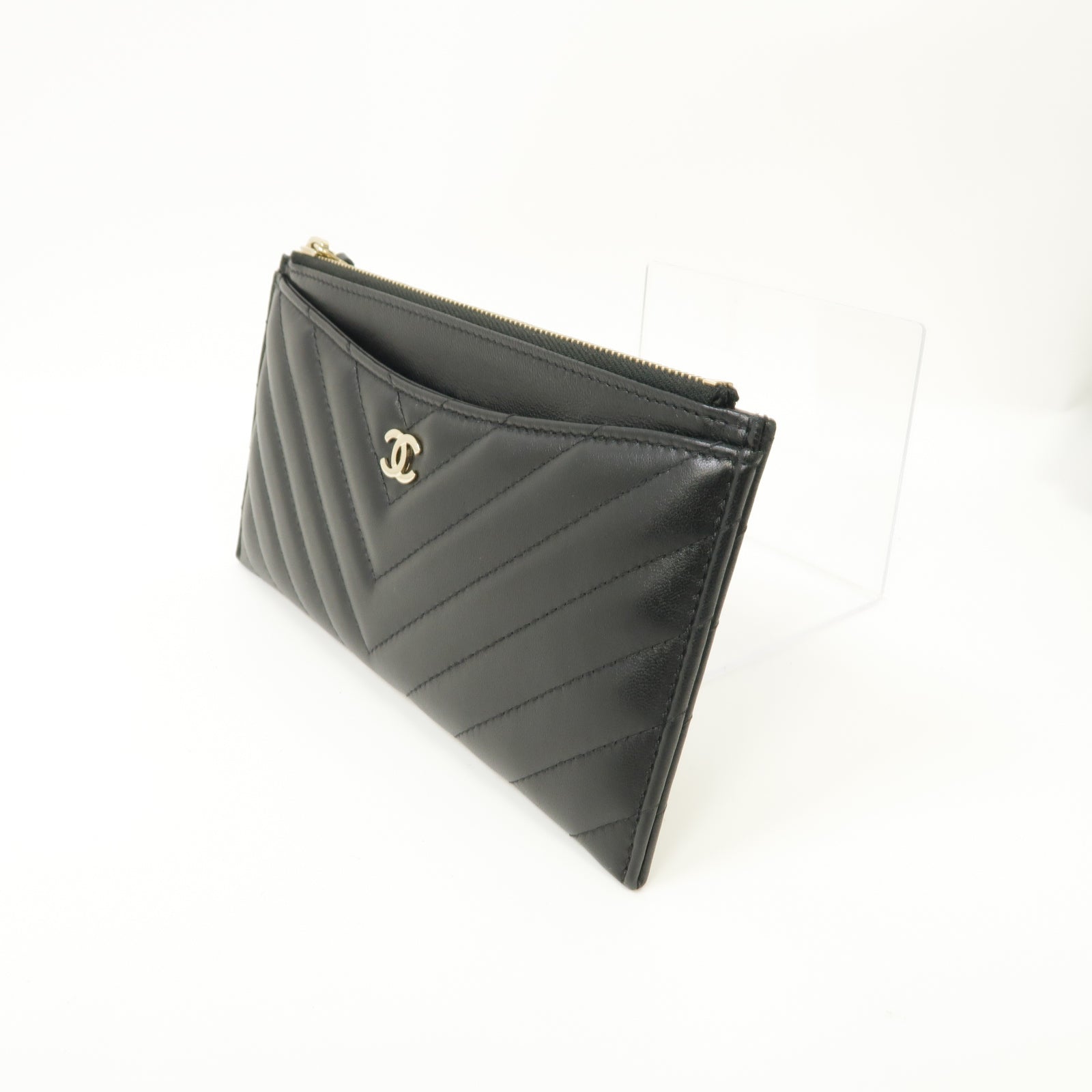 CHANEL 斜紋羊皮皮革Long Zipped Wallet金扣長錢包黑色