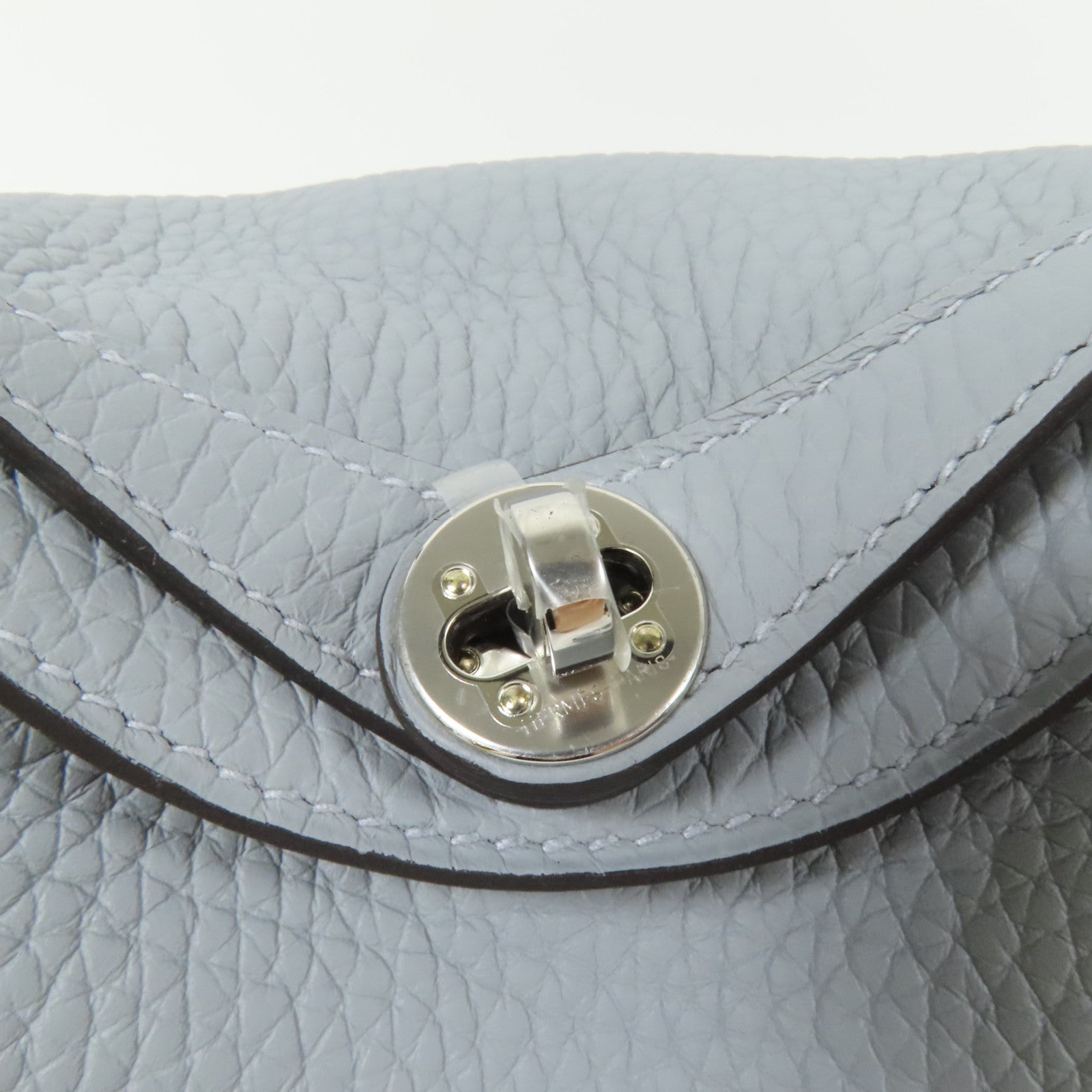 HERMES Clemence皮革Mini Lindy銀扣手挽肩背兩用袋Gris Pantin