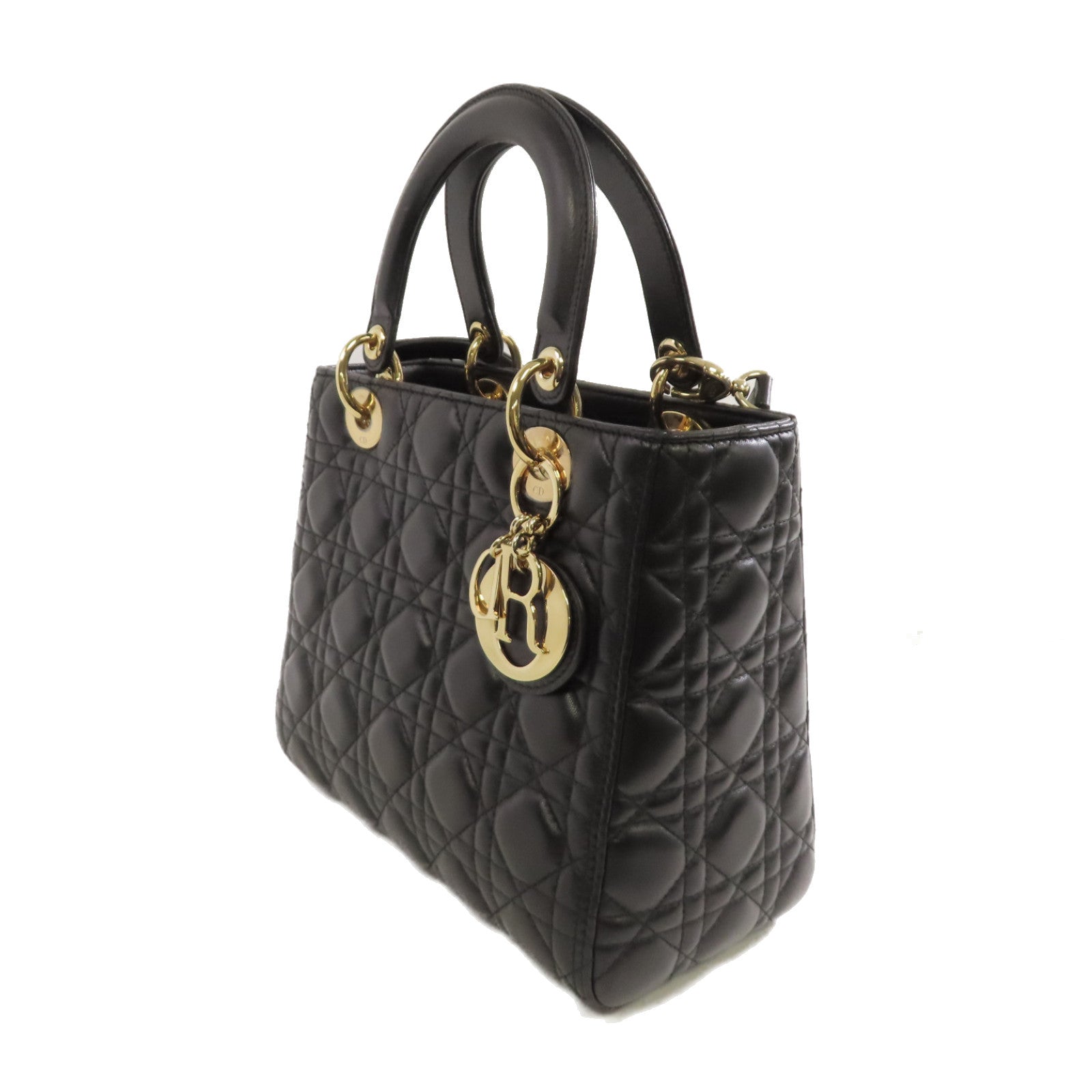 Dior 羊皮皮革Lady Dior 2Way Shoulder Bag金扣手挽肩背兩用袋黑色