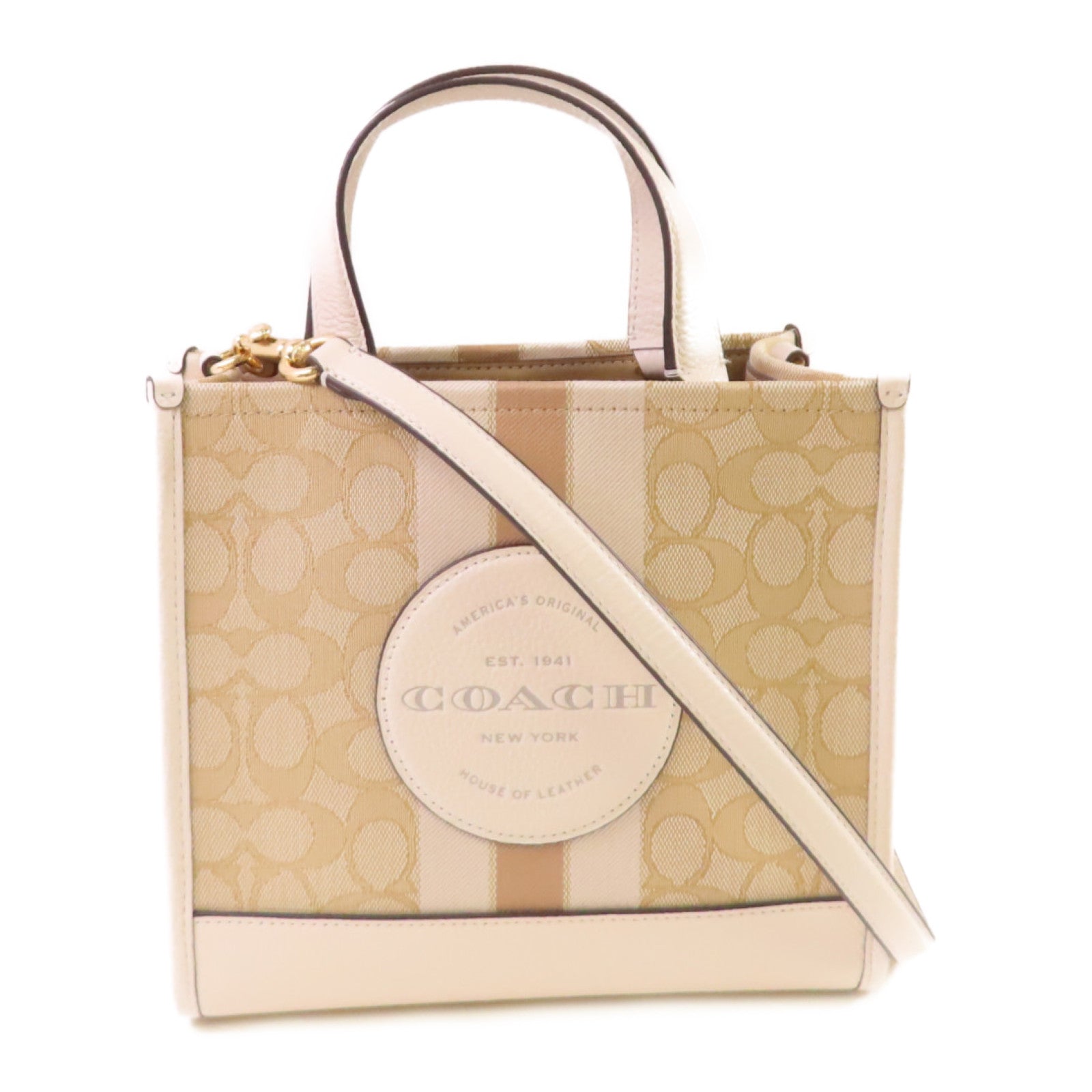 COACH 帆布2Way Shoulder Bag金扣手挽肩背兩用袋杏色