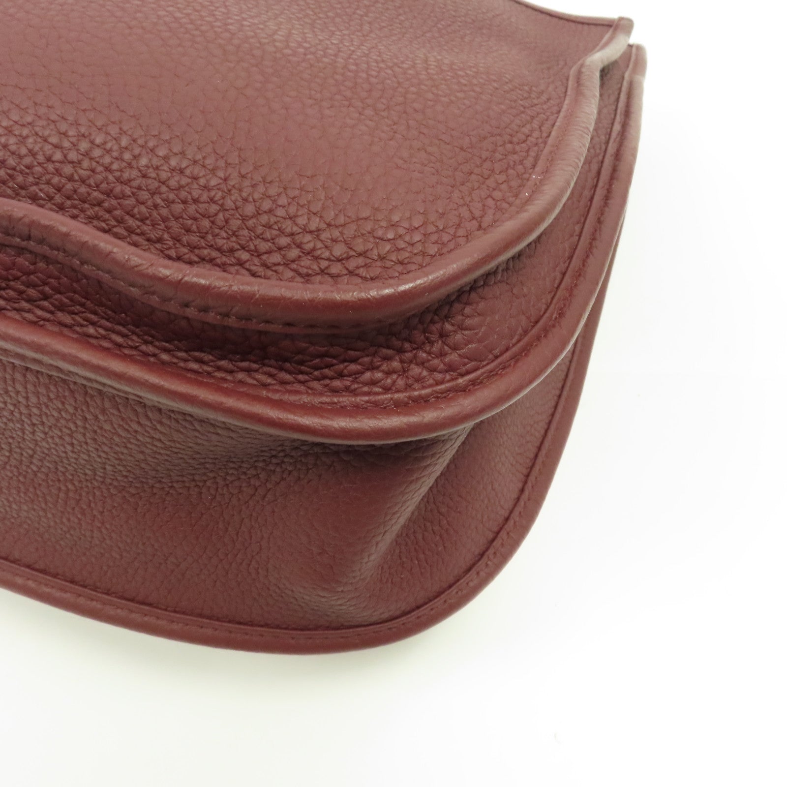 HERMES Clemence皮革Evelyne PM銀扣肩背袋酒紅色/Bordeaux