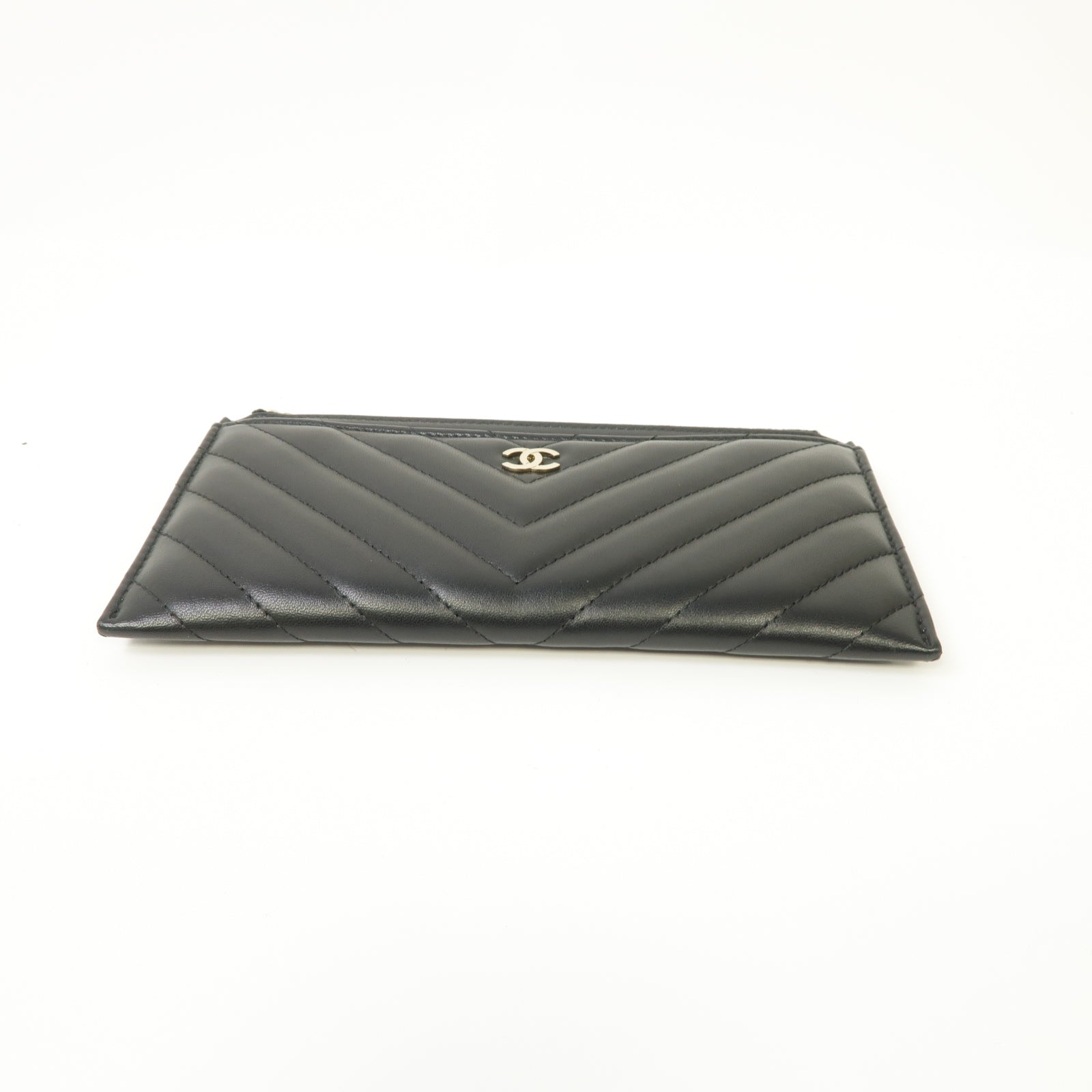 CHANEL 斜紋羊皮皮革Long Zipped Wallet金扣長錢包黑色