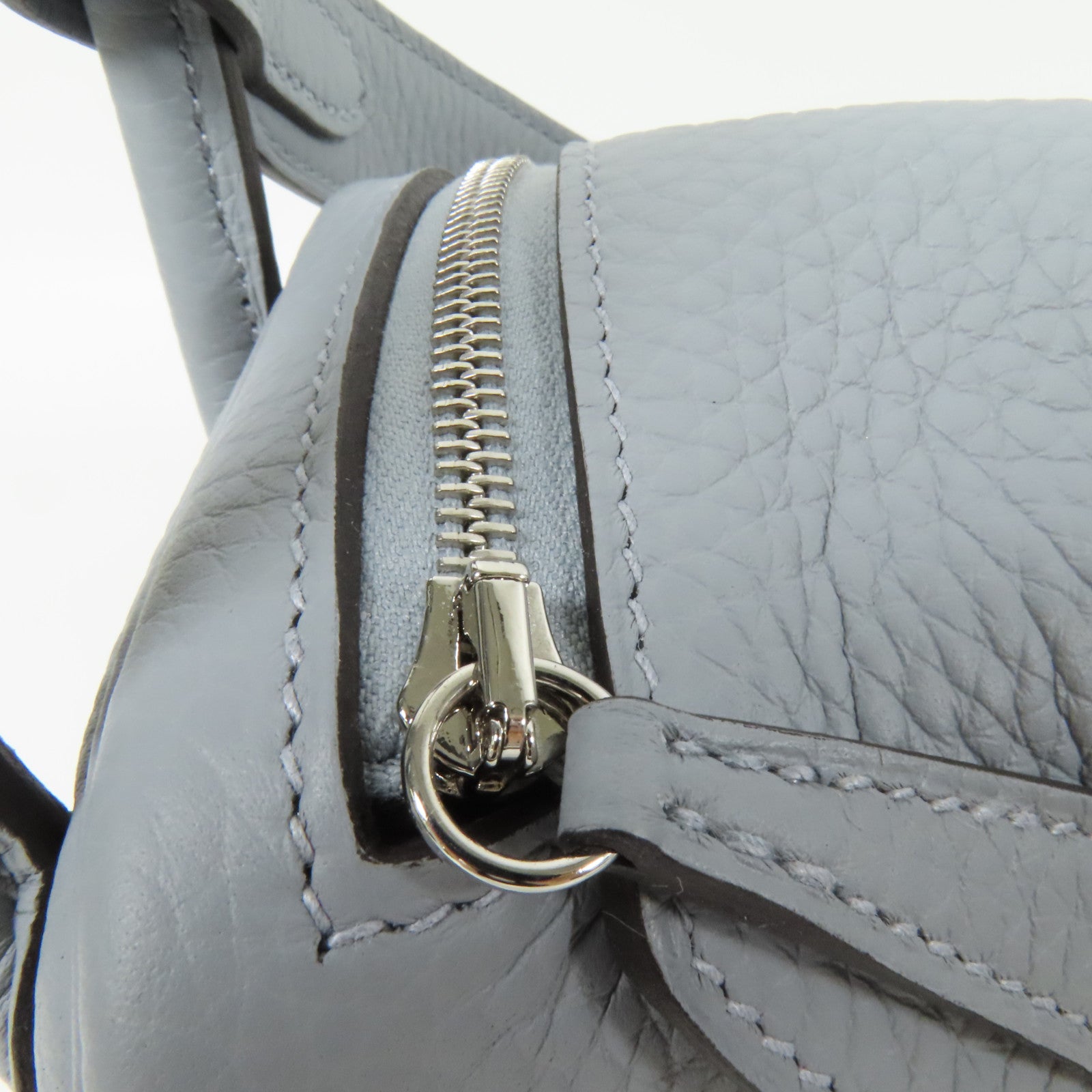 HERMES Clemence皮革Mini Lindy銀扣手挽肩背兩用袋Gris Pantin