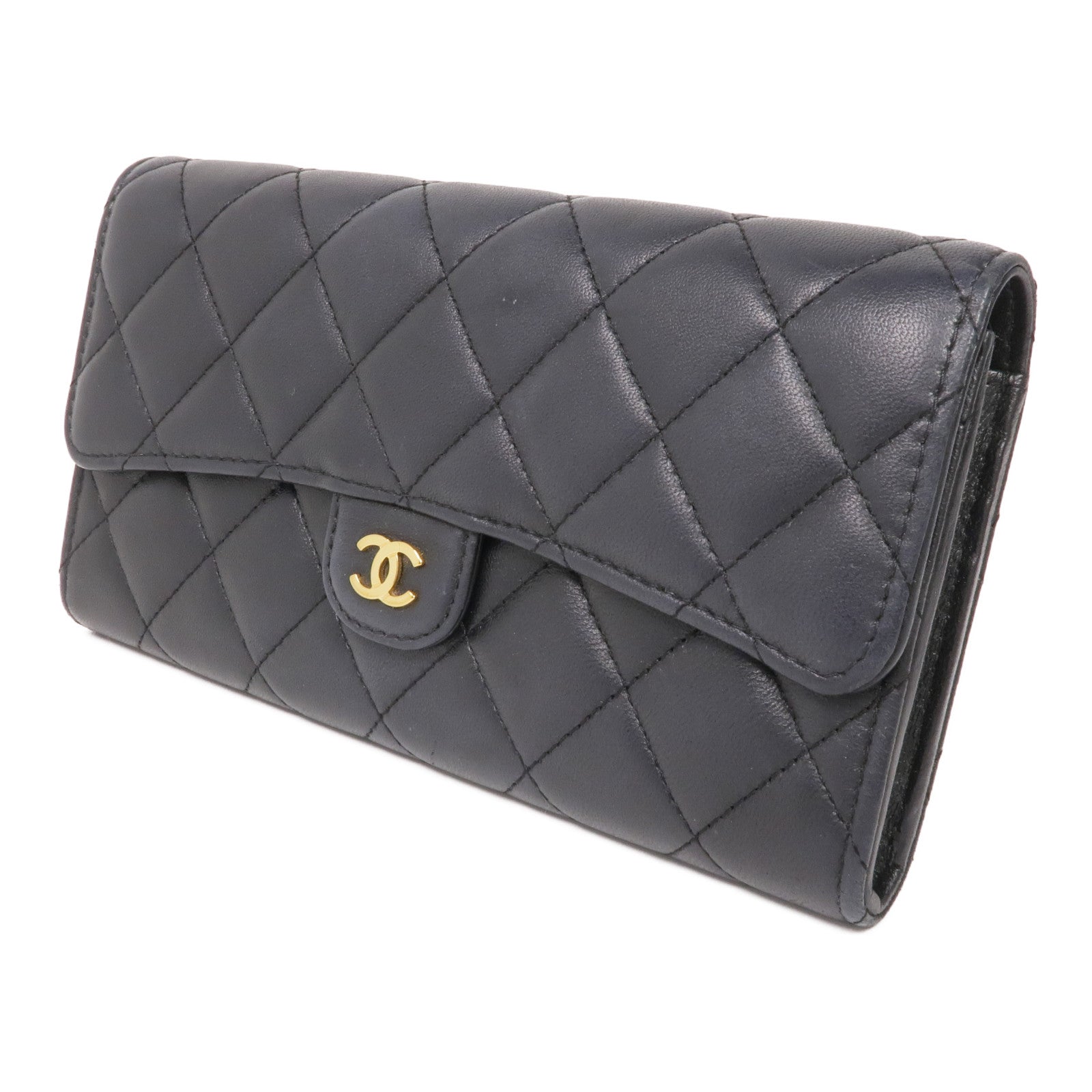 CHANEL 羊皮皮革Long Wallet金扣長錢包