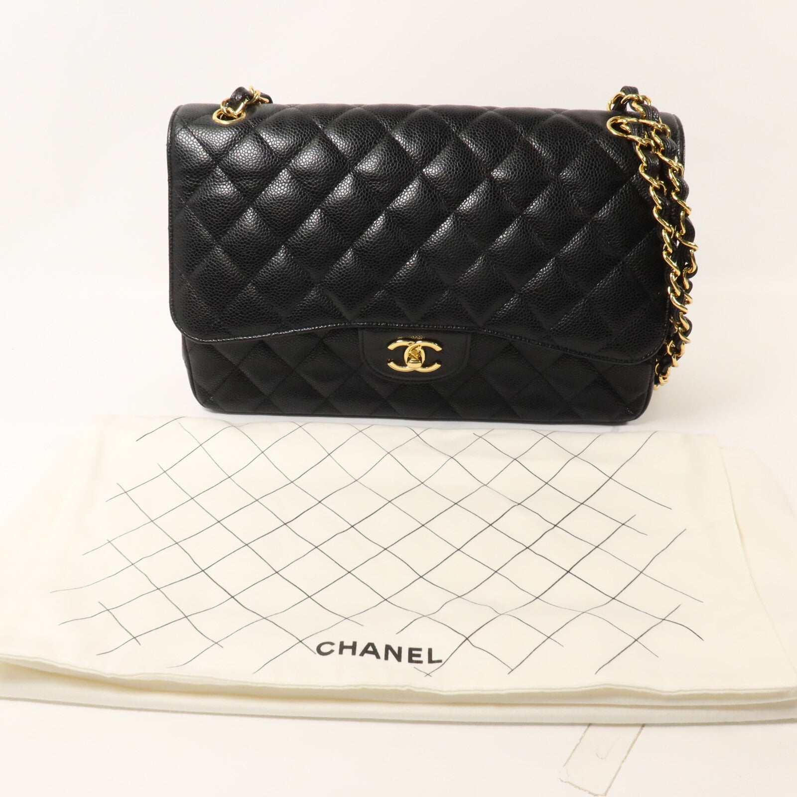 CHANEL 牛皮皮革Large Classic鏈帶肩背袋