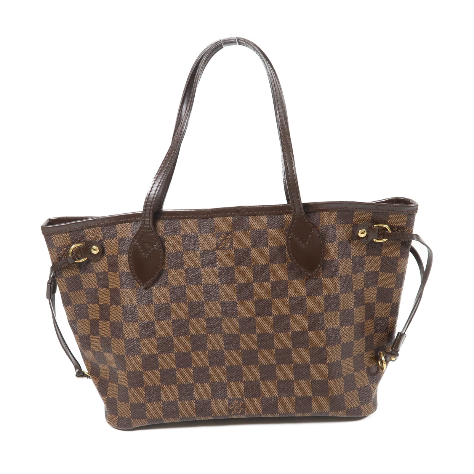 LOUIS VUITTON Damier Neverfull PM金扣手挽袋啡色