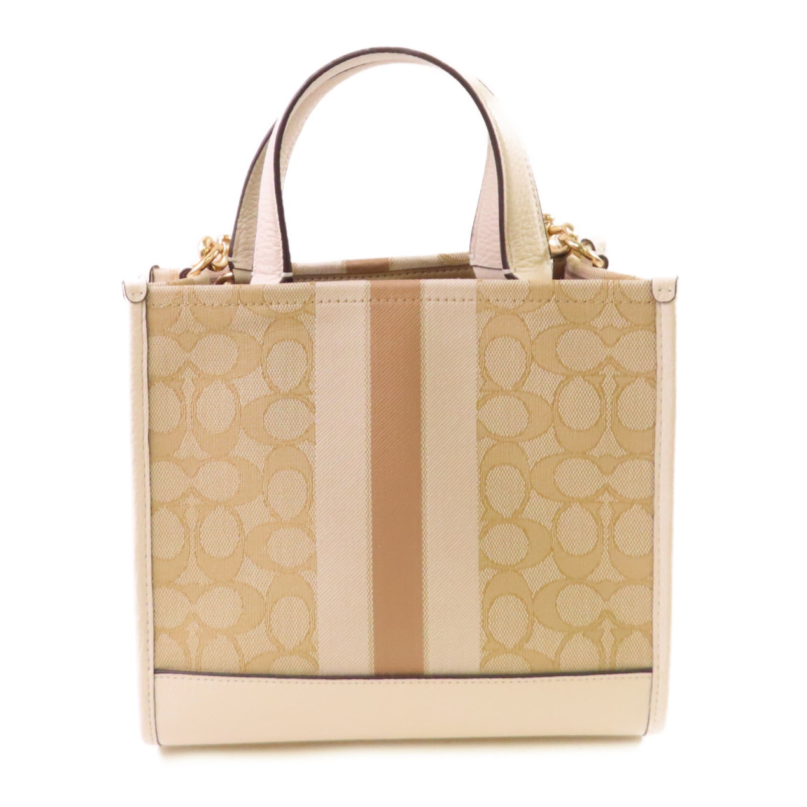 COACH 帆布2Way Shoulder Bag金扣手挽肩背兩用袋杏色