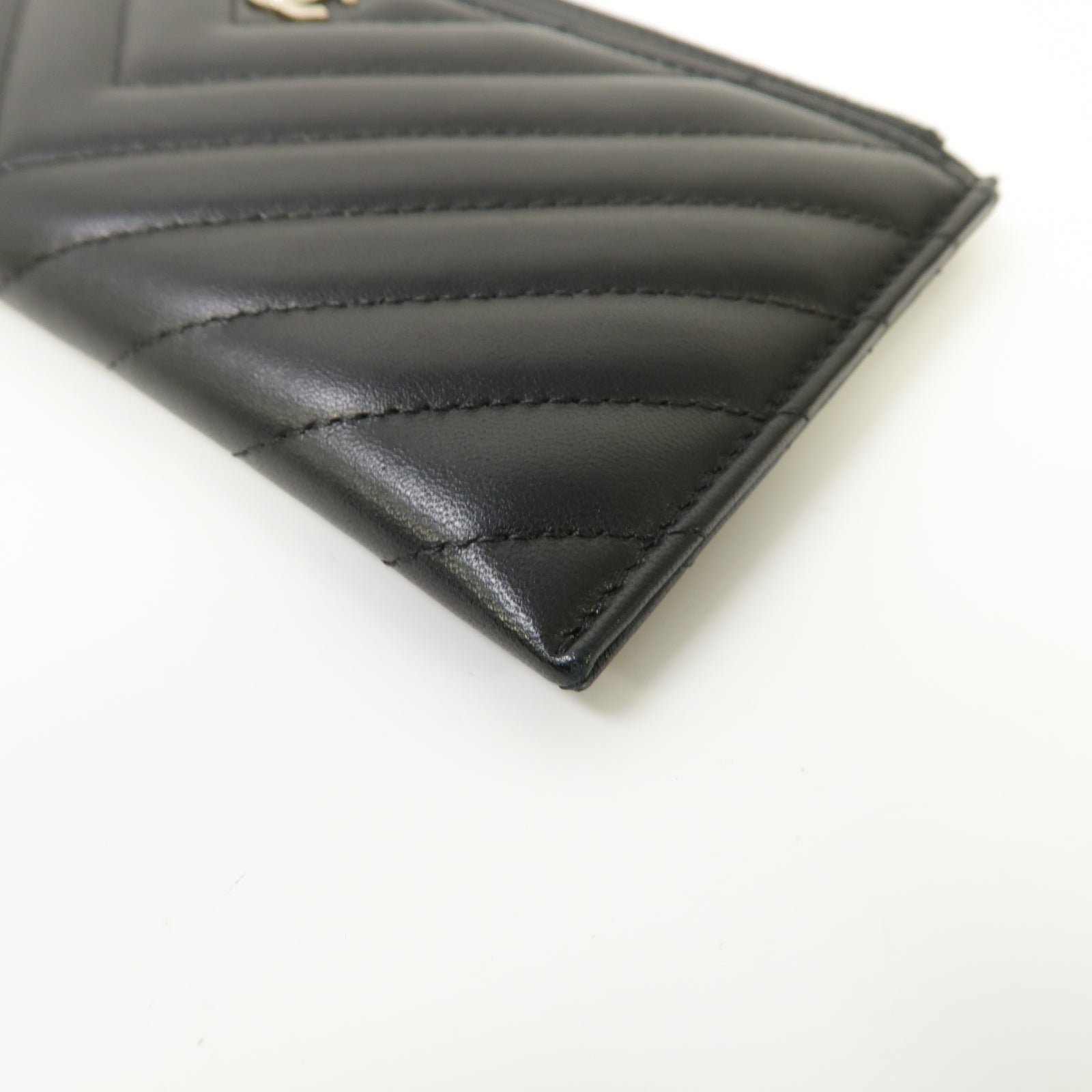 CHANEL 斜紋羊皮皮革Long Zipped Wallet金扣長錢包黑色