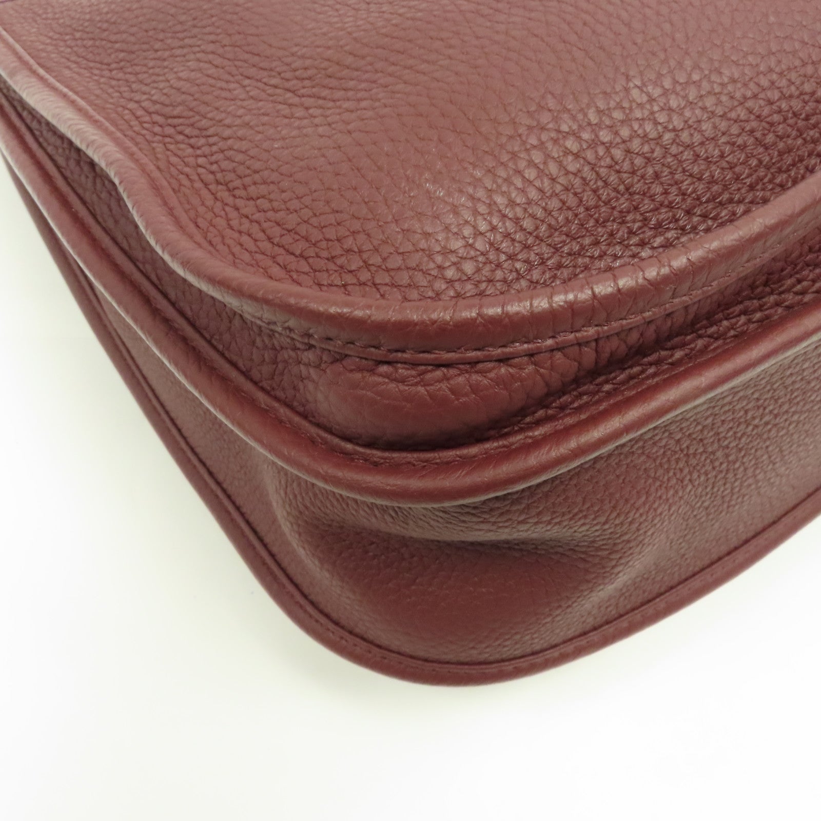 HERMES Clemence皮革Evelyne PM銀扣肩背袋酒紅色/Bordeaux