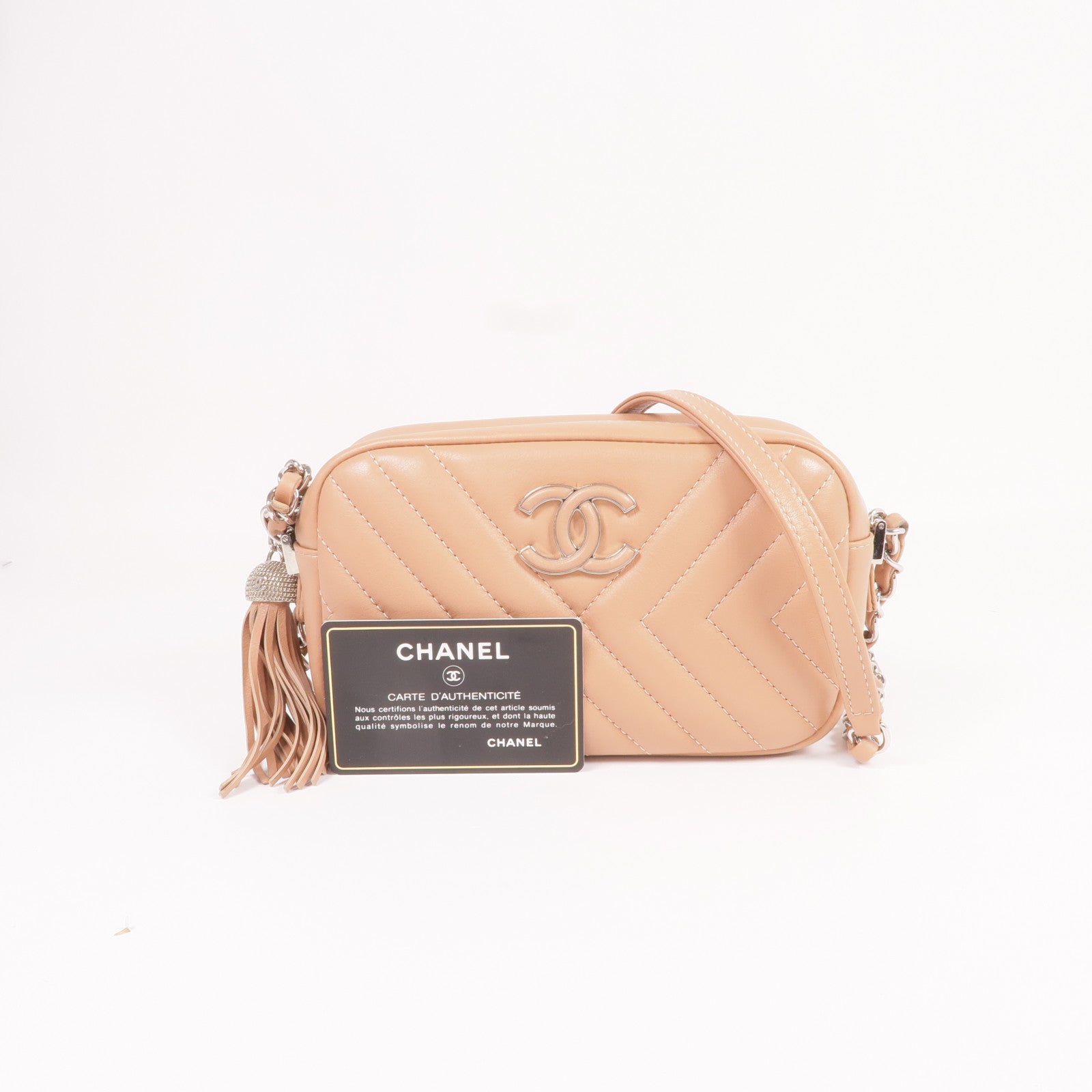 CHANEL 羊皮皮革Chain Shoulder銀扣鏈帶肩背袋