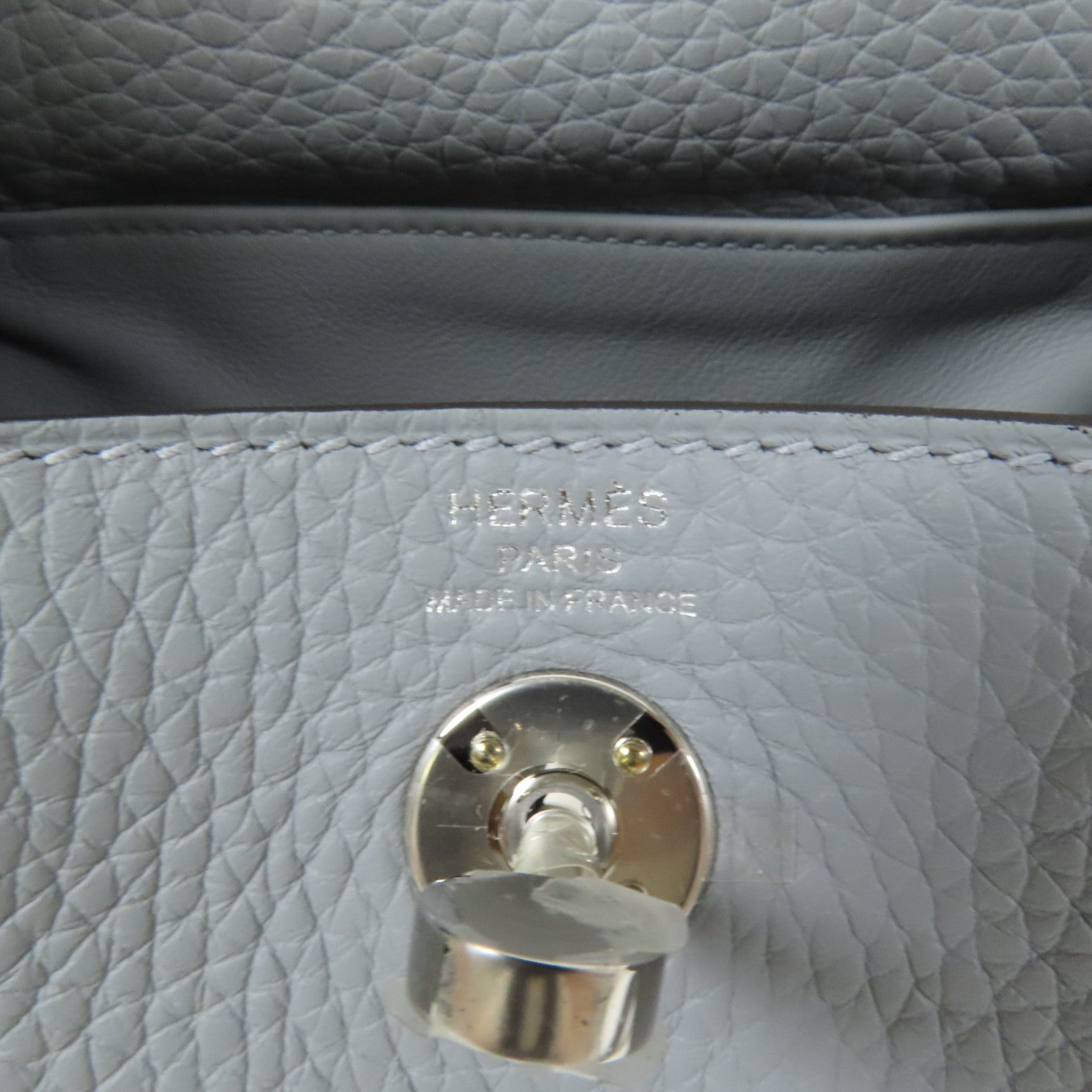 HERMES Clemence皮革Mini Lindy銀扣手挽肩背兩用袋Gris Pantin