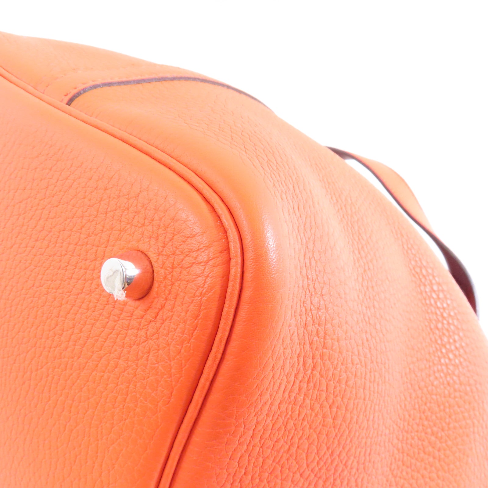 HERMES Clemence皮革Picotin MM銀扣手挽袋Orange/橙色