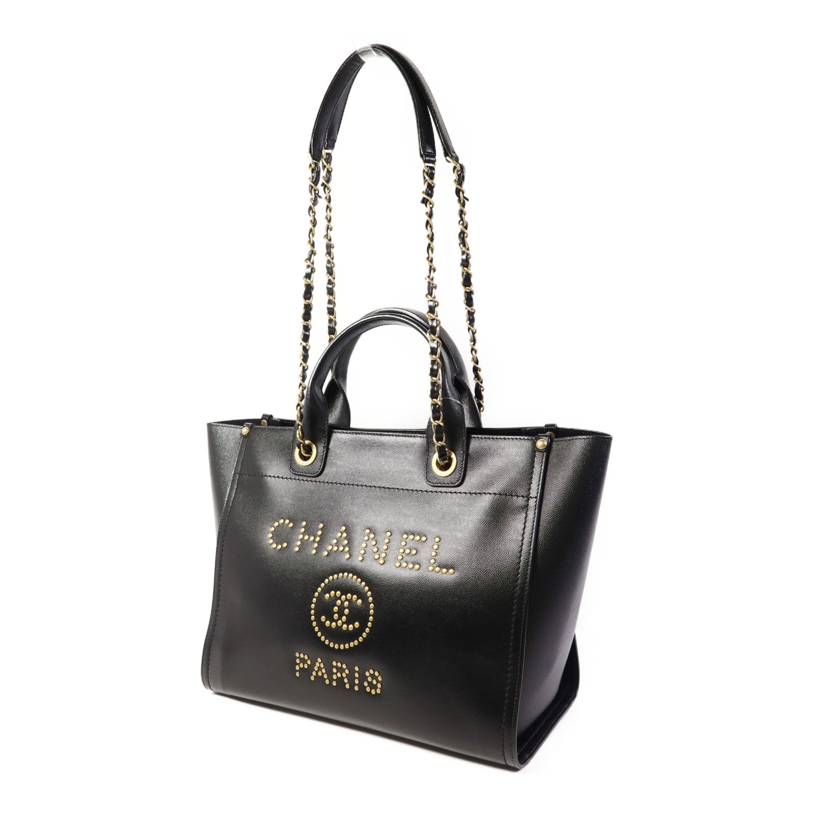 CHANEL 牛皮皮革Deauville金扣手挽肩背兩用袋