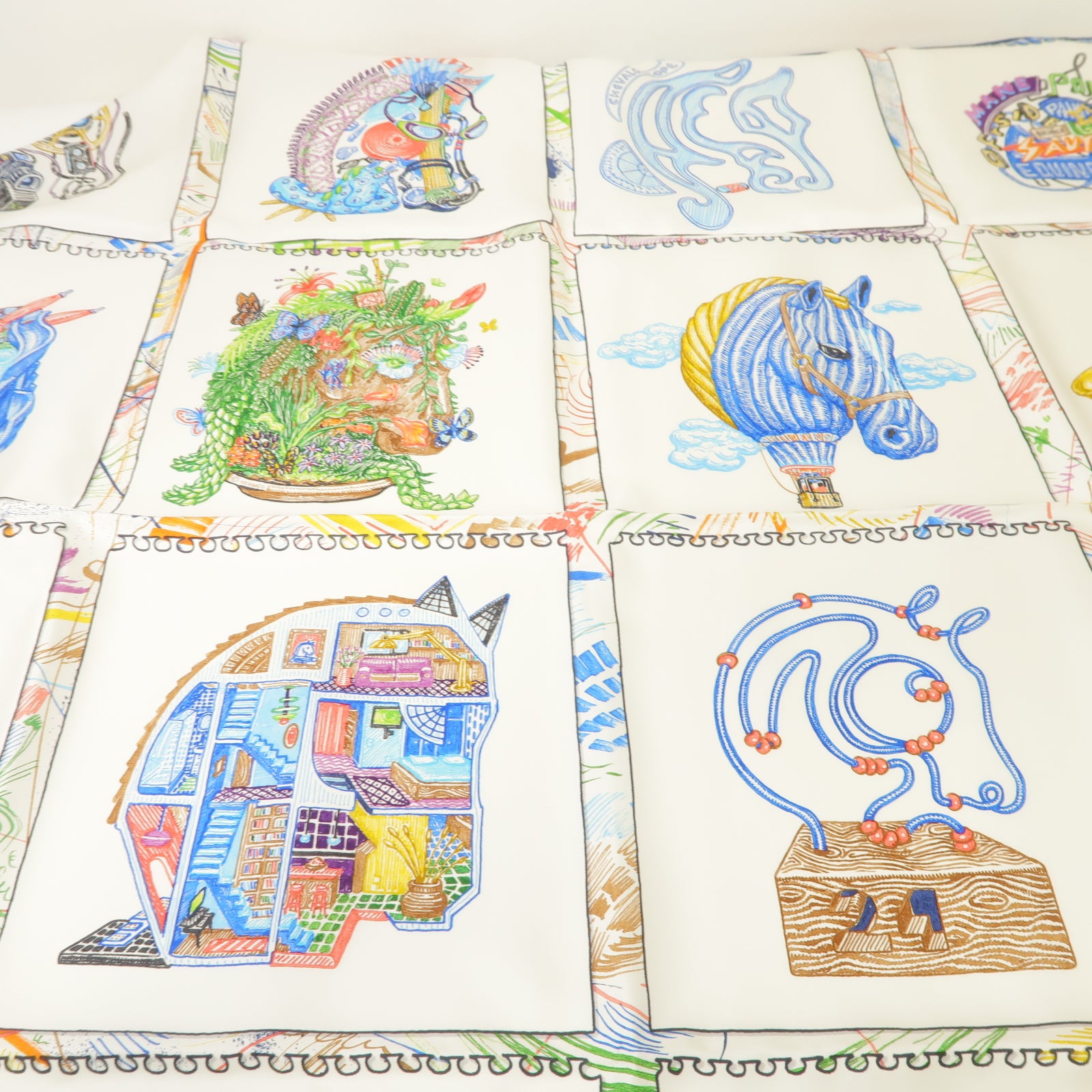 HERMES 絲質Scarf絲巾白色/彩色