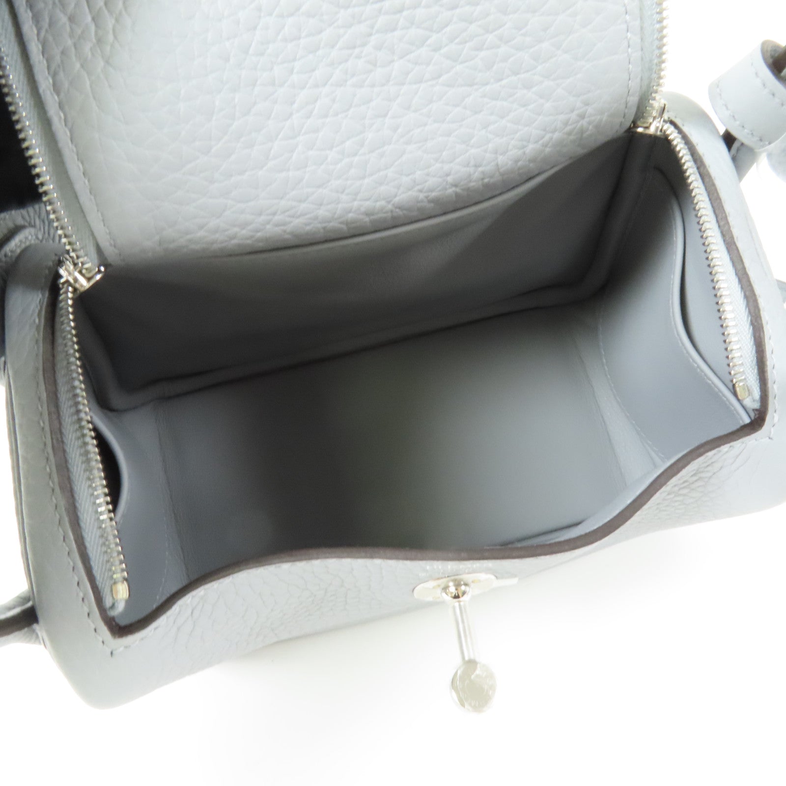 HERMES Clemence皮革Mini Lindy銀扣手挽肩背兩用袋Gris Pantin
