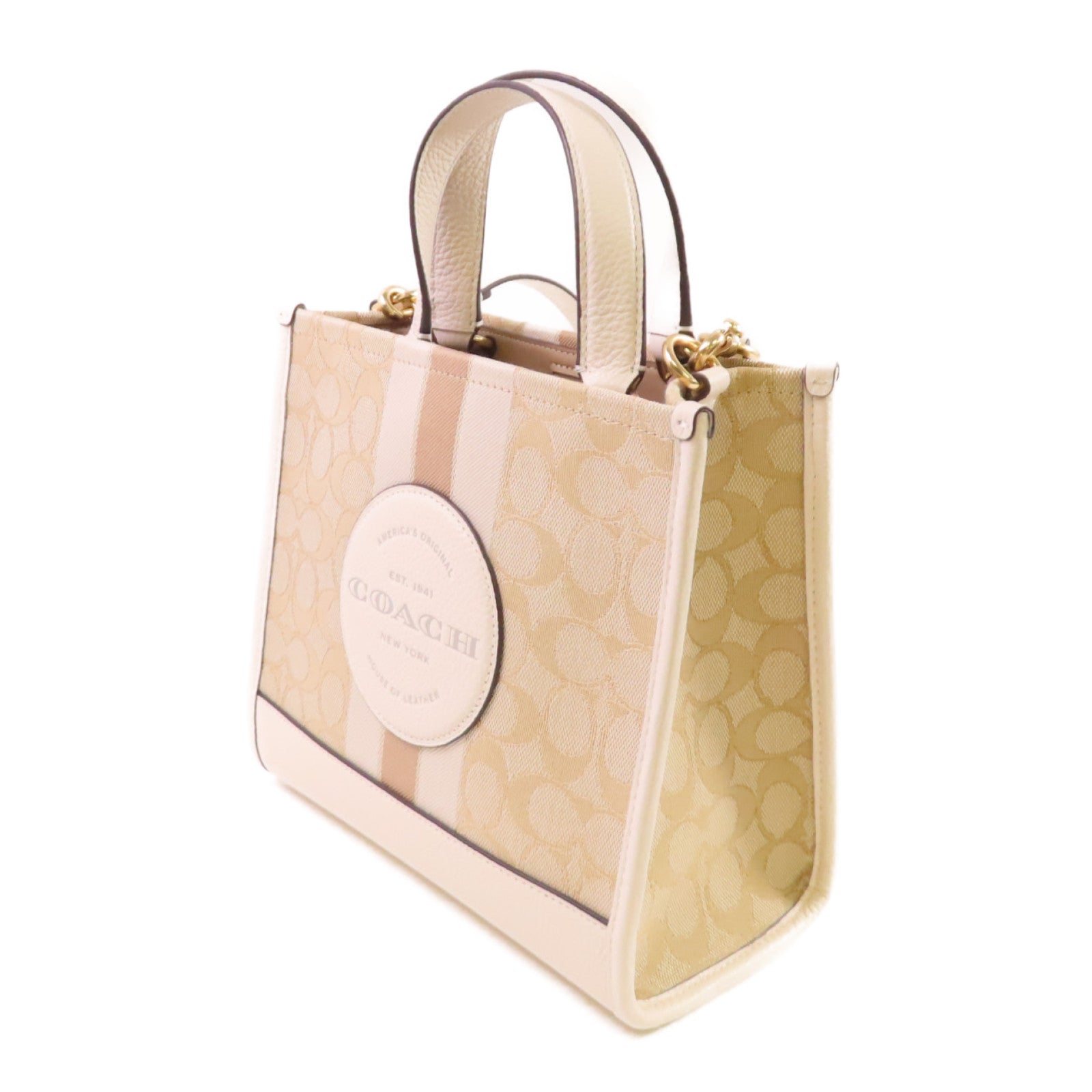 COACH 帆布2Way Shoulder Bag金扣手挽肩背兩用袋杏色