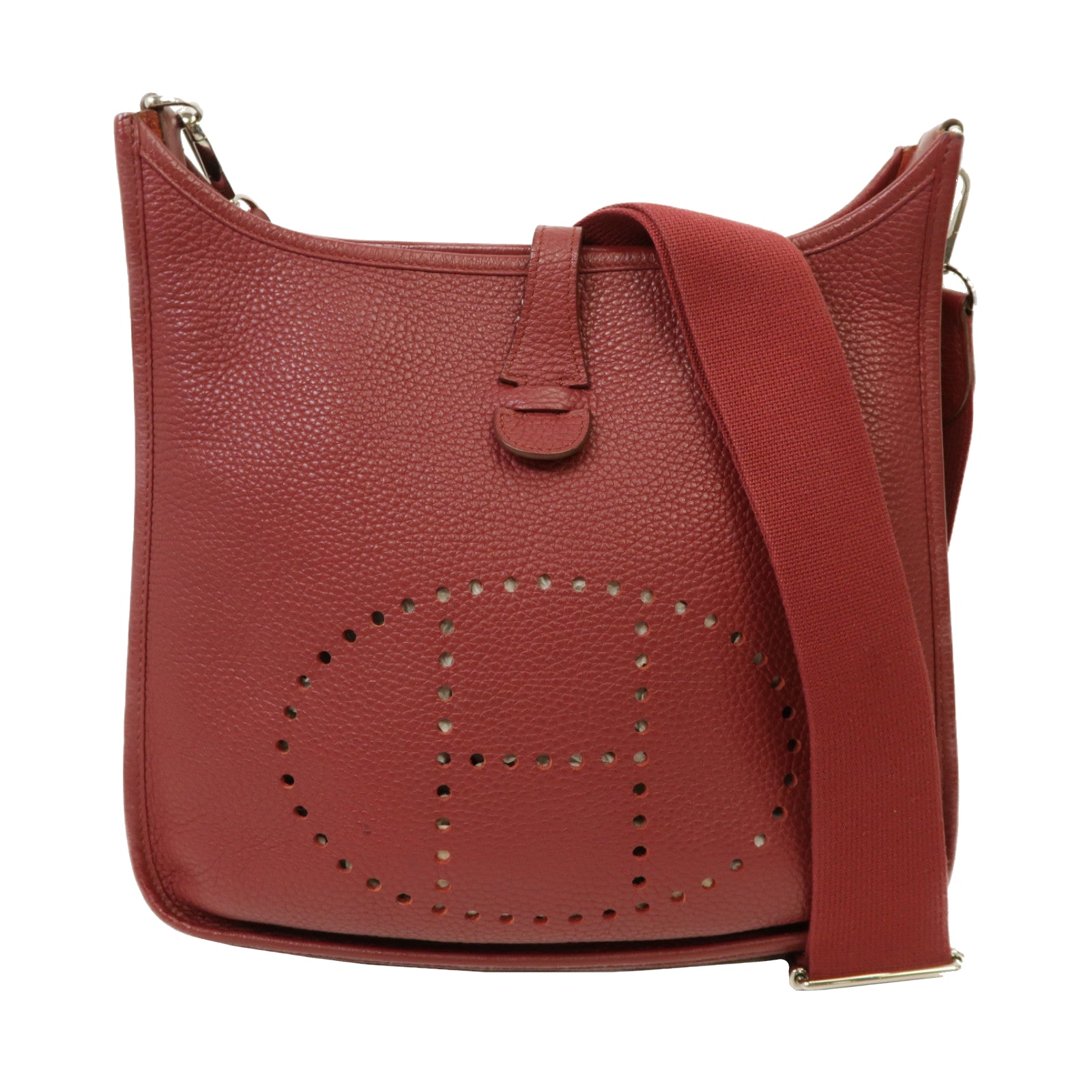 HERMES Clemence皮革Evelyne PM銀扣肩背袋紅寶石色