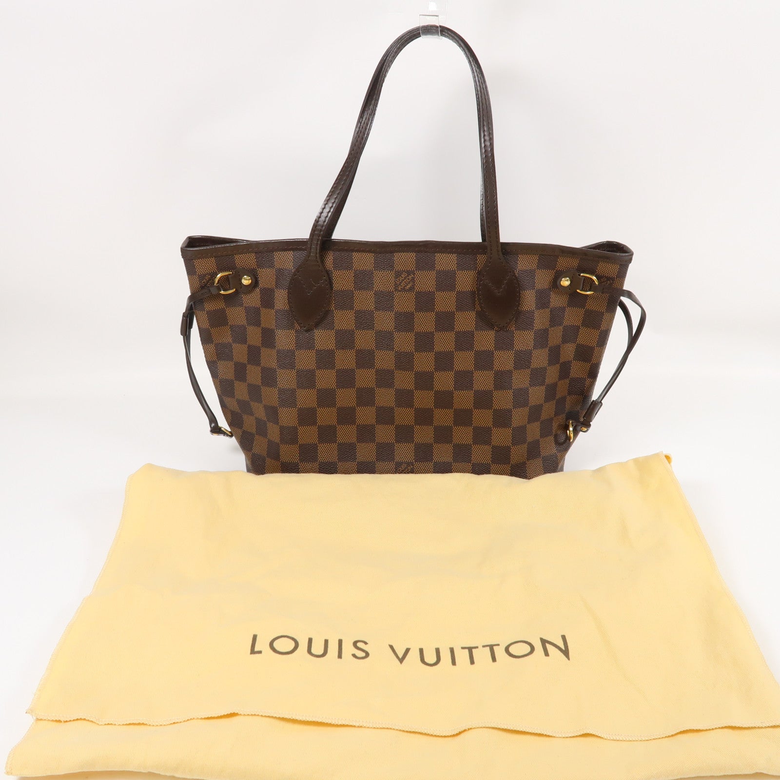 LOUIS VUITTON Damier Neverfull PM金扣手挽袋啡色