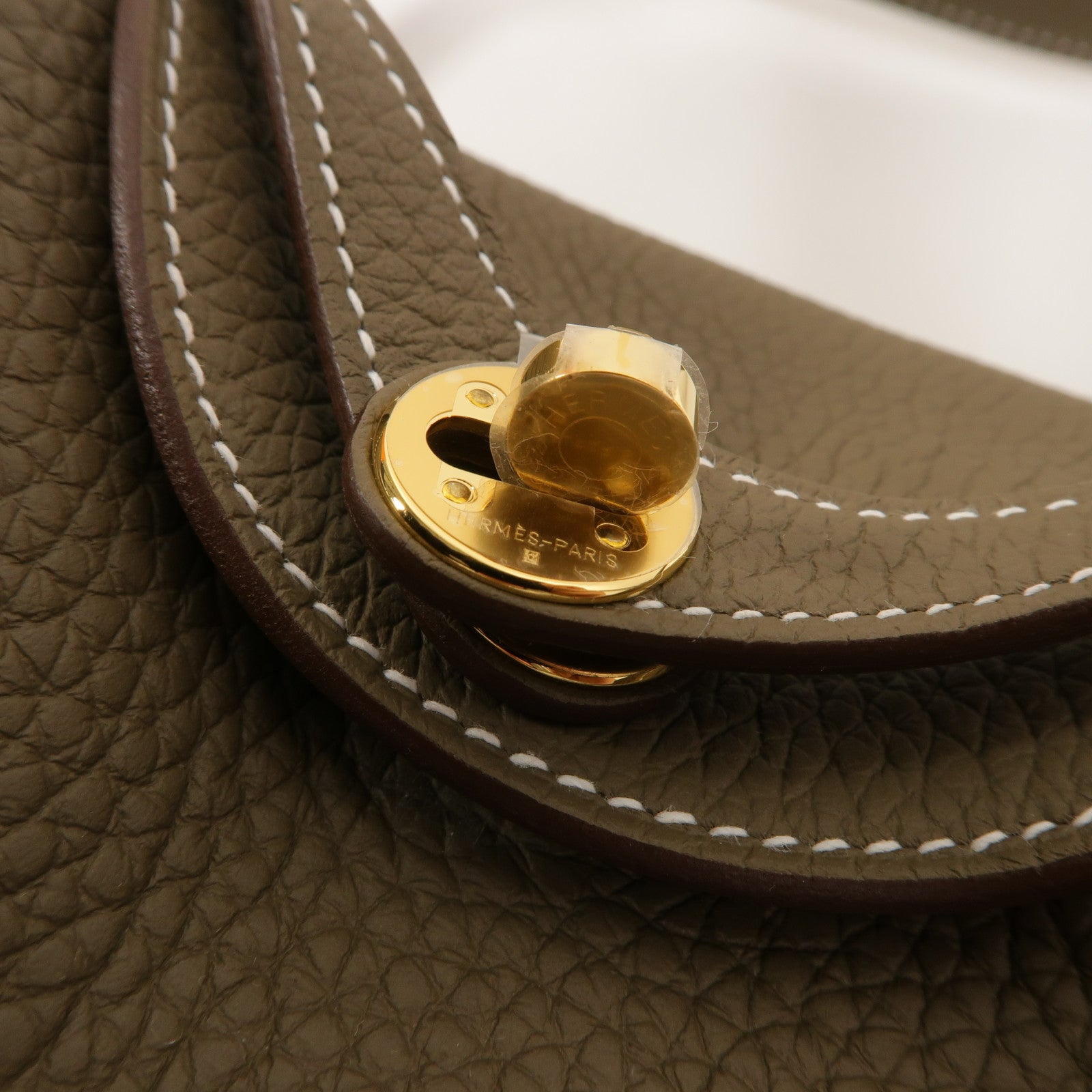 HERMES Clemence皮革Mini Lindy手挽肩背兩用袋Etoupe