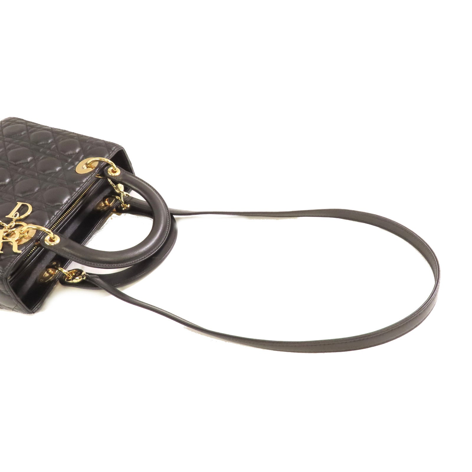 Dior 羊皮皮革Lady Dior 2Way Shoulder Bag金扣手挽肩背兩用袋黑色