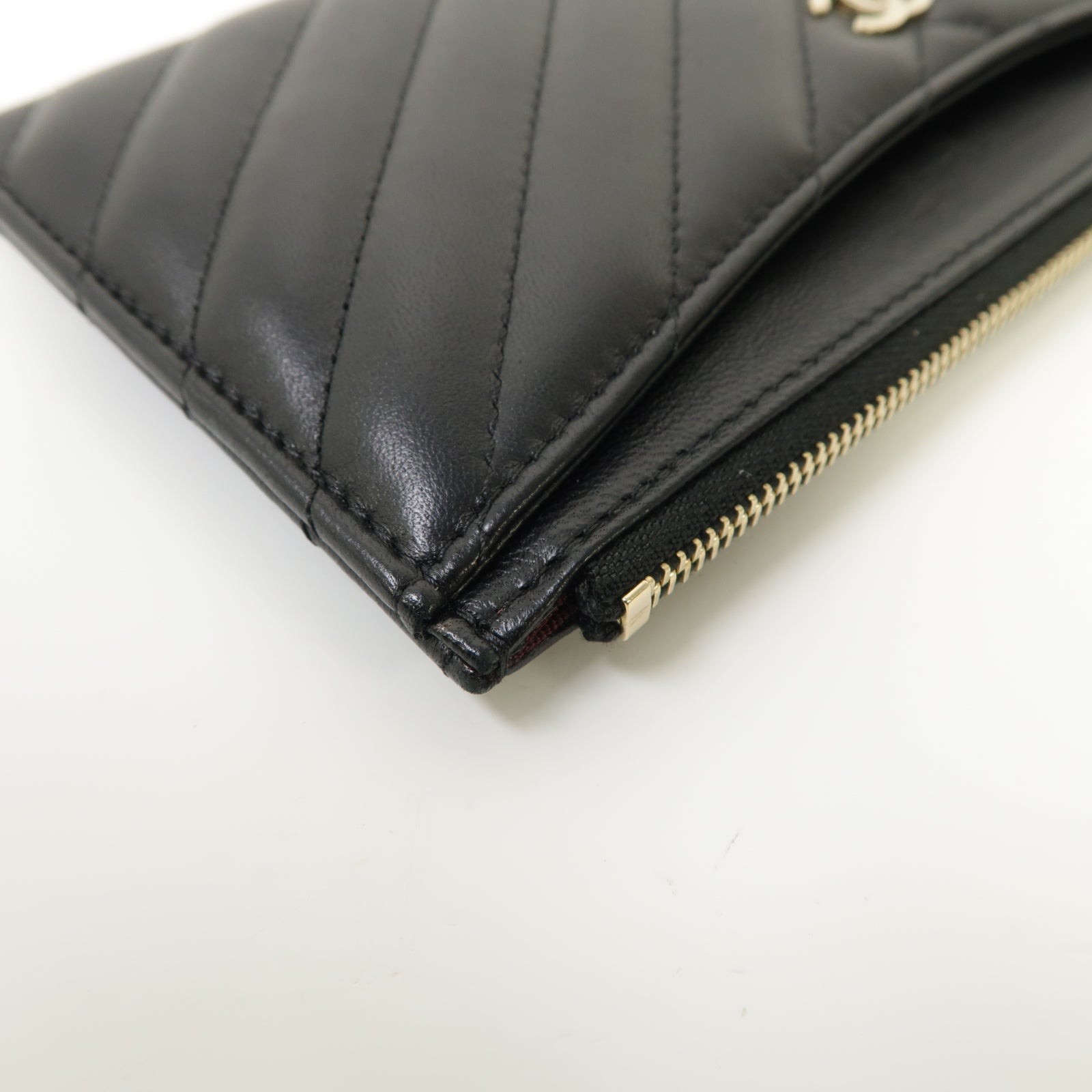 CHANEL 斜紋羊皮皮革Long Zipped Wallet金扣長錢包黑色