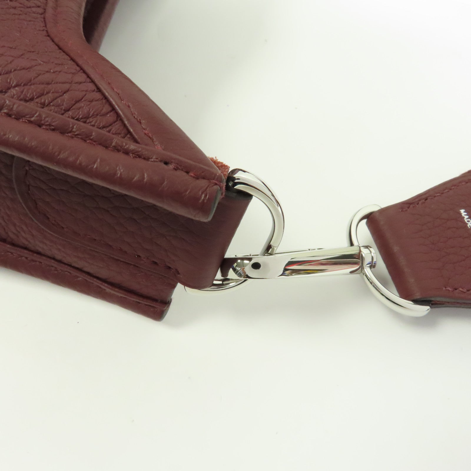 HERMES Clemence皮革Evelyne PM銀扣肩背袋酒紅色/Bordeaux