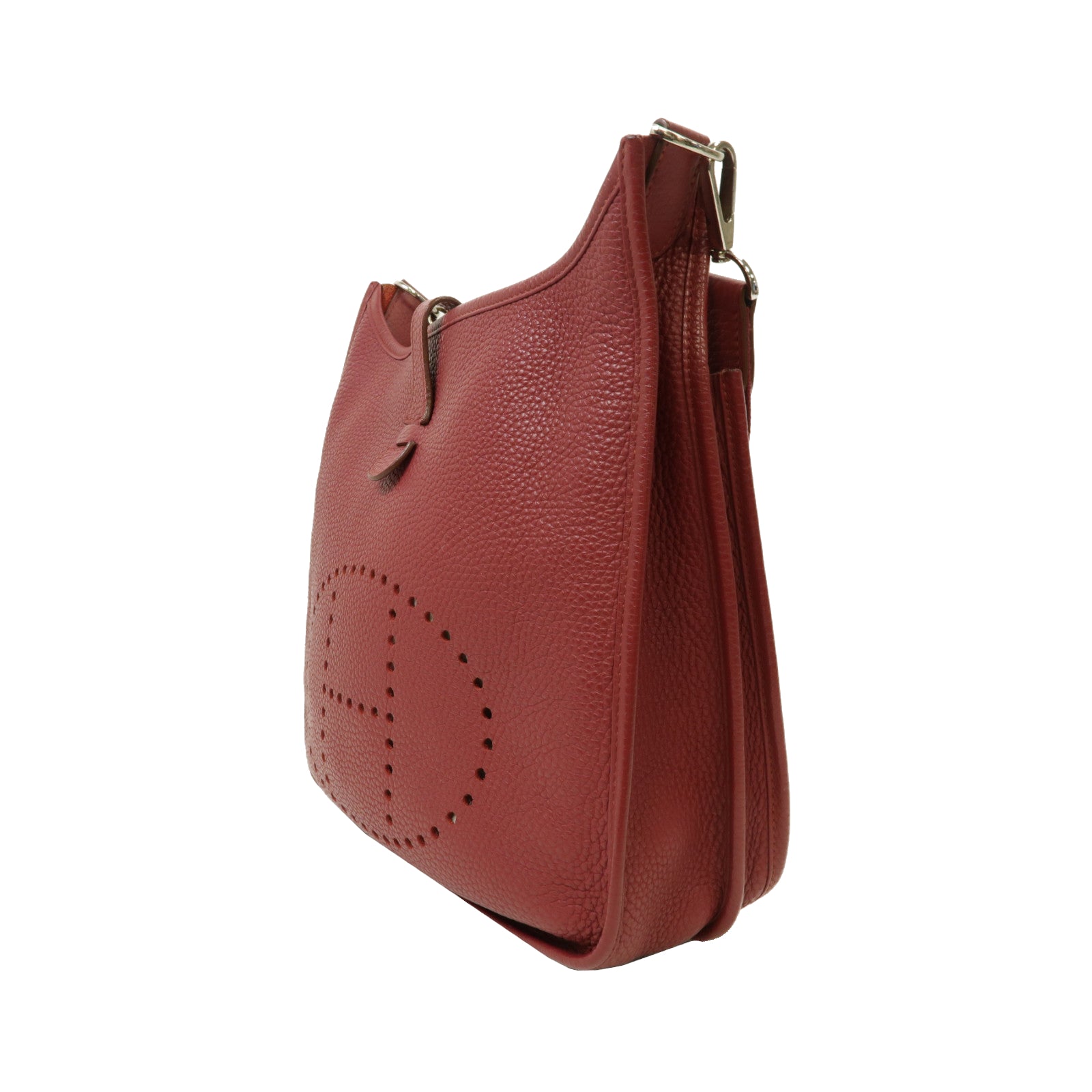 HERMES Clemence皮革Evelyne PM銀扣肩背袋紅寶石色
