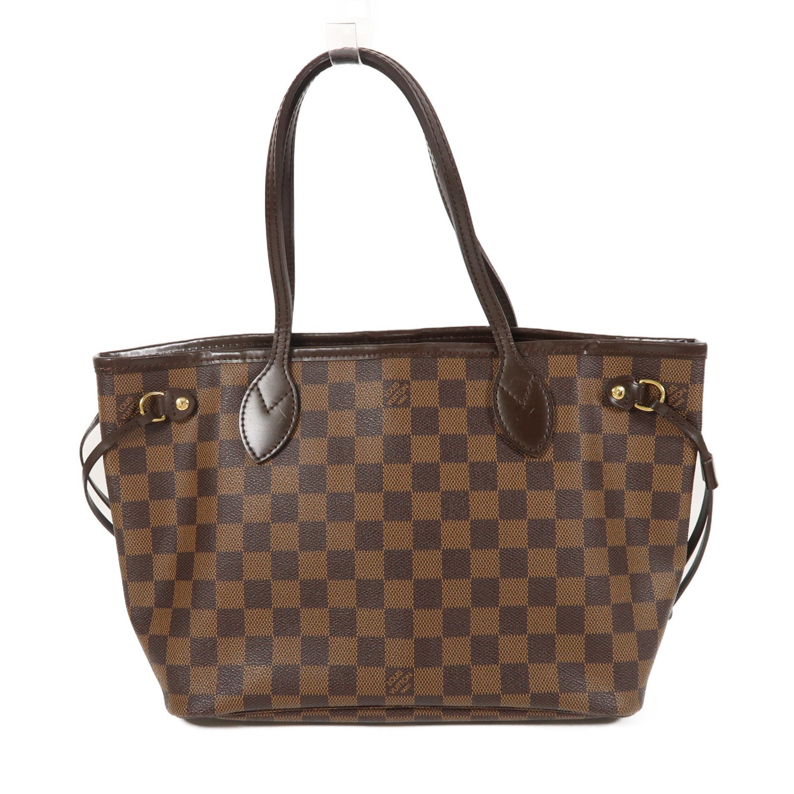 LOUIS VUITTON Damier Neverfull PM金扣手挽袋啡色