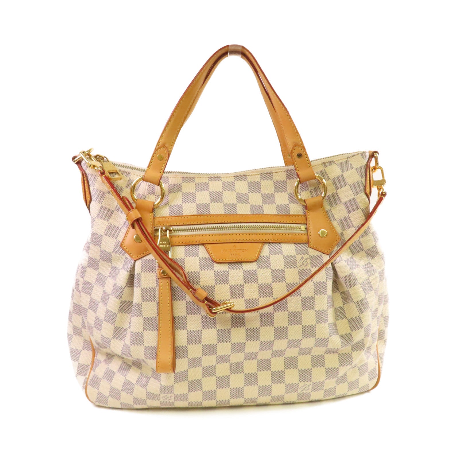 LOUIS VUITTON Damier Azur Evora MM金扣肩背袋米白色