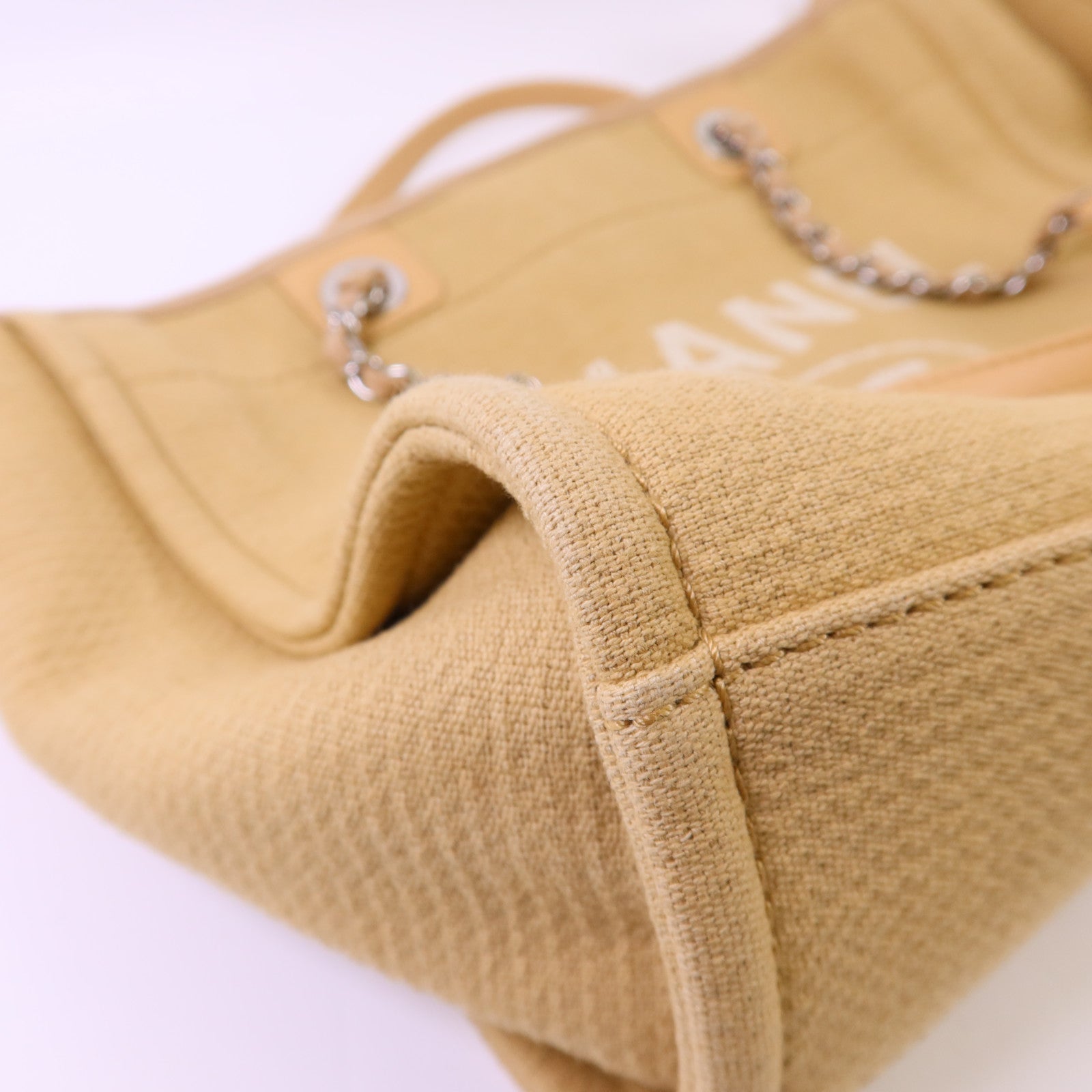 CHANEL 【激減優惠】帆布Deauville Tote Bag銀扣鏈帶肩背袋