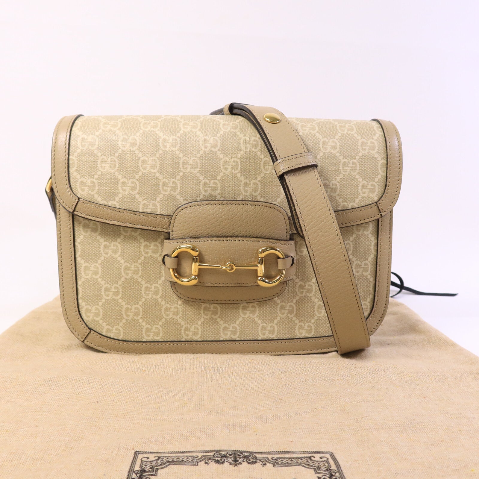 GUCCI 帆布Horsebit 1955金扣肩背袋