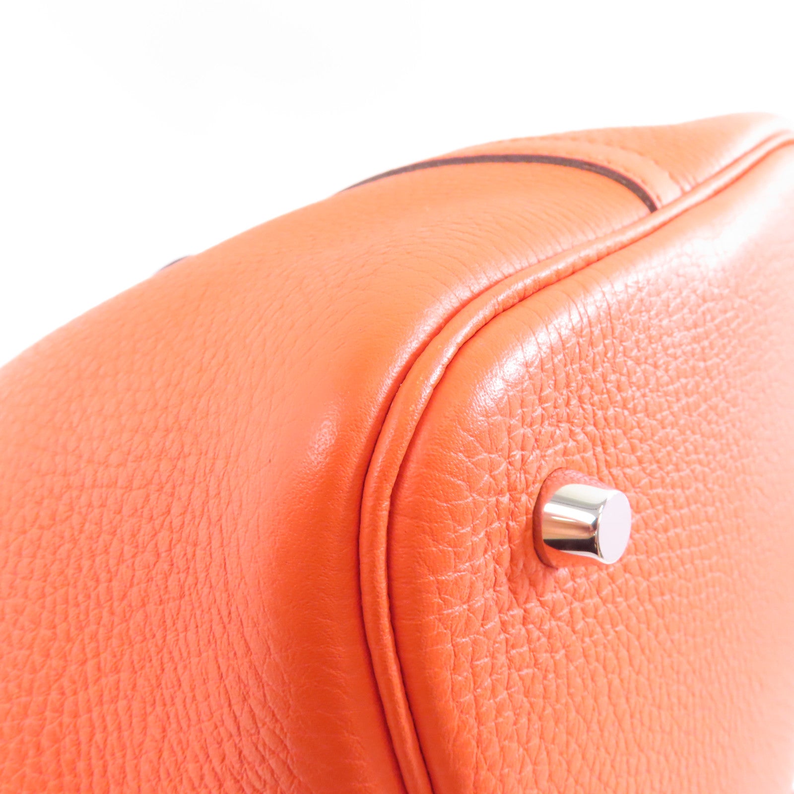 HERMES Clemence皮革Picotin MM銀扣手挽袋Orange/橙色
