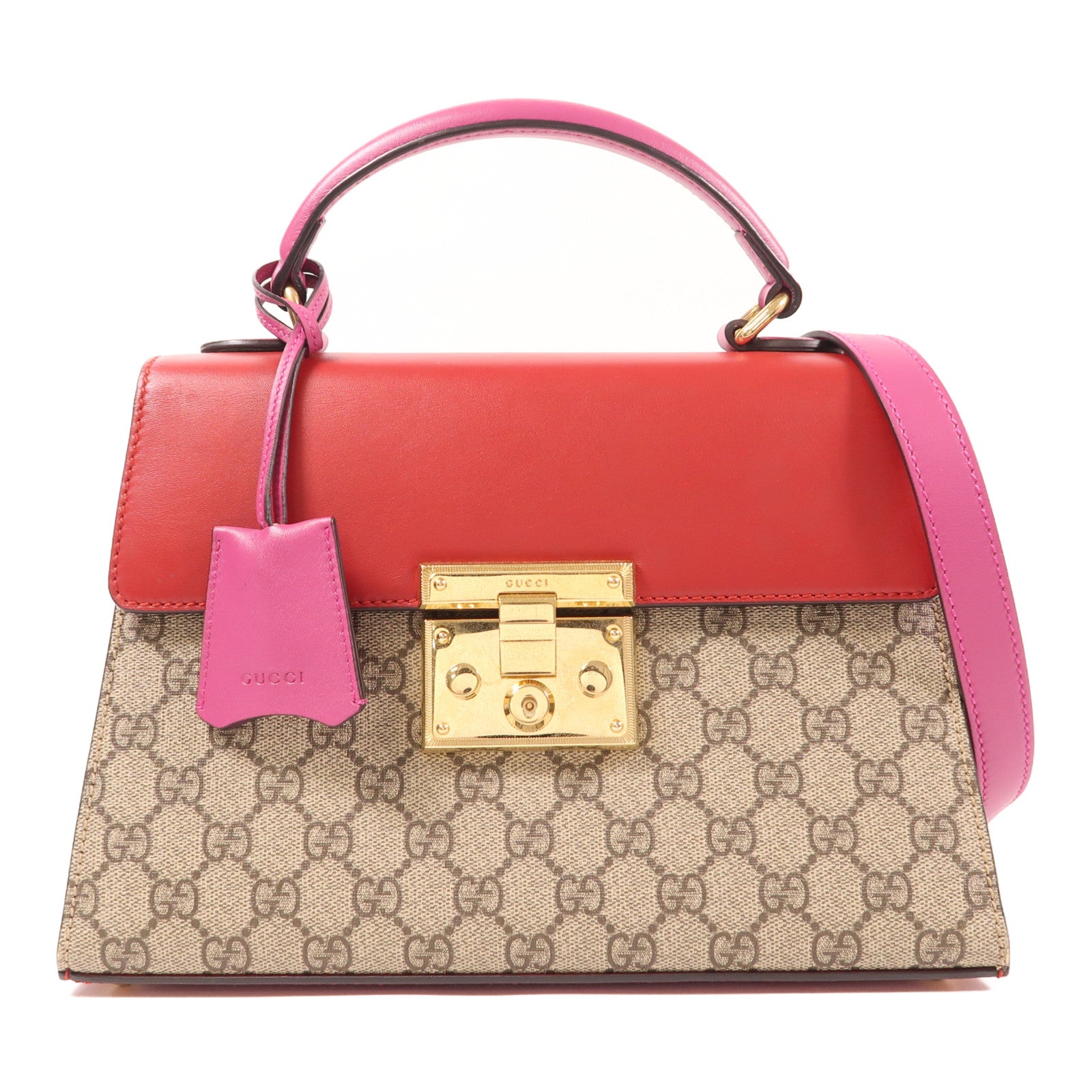 GUCCI 塗層帆布/皮革GG Supreme 2 Way Shoulder Bag金扣手挽肩背兩用袋