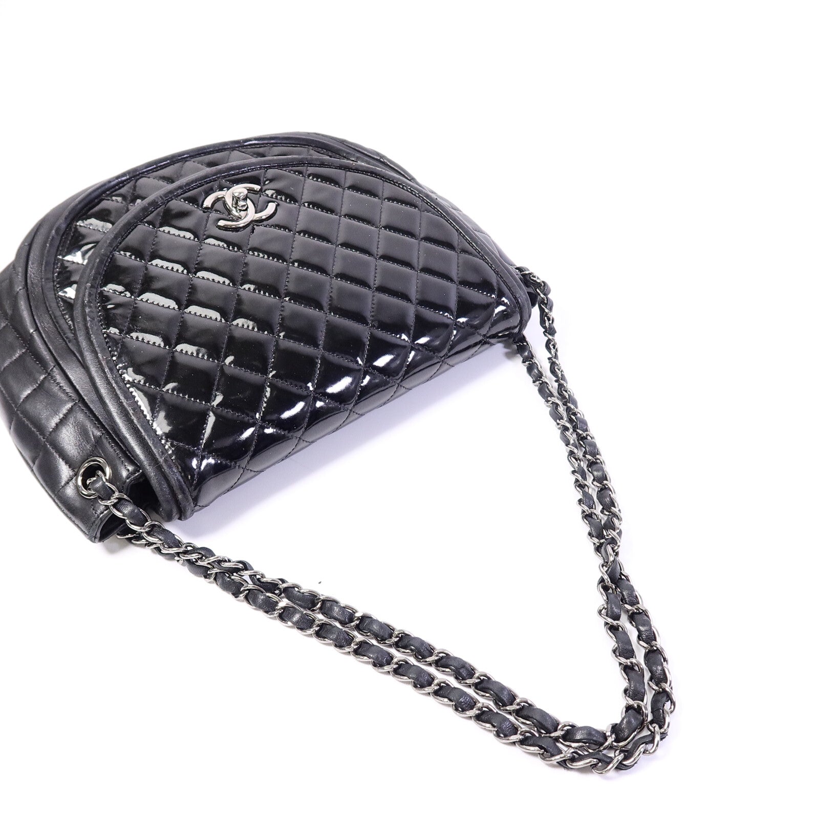 CHANEL 【激減優惠】漆皮皮革Shoulder Bag銀扣鏈帶肩背袋