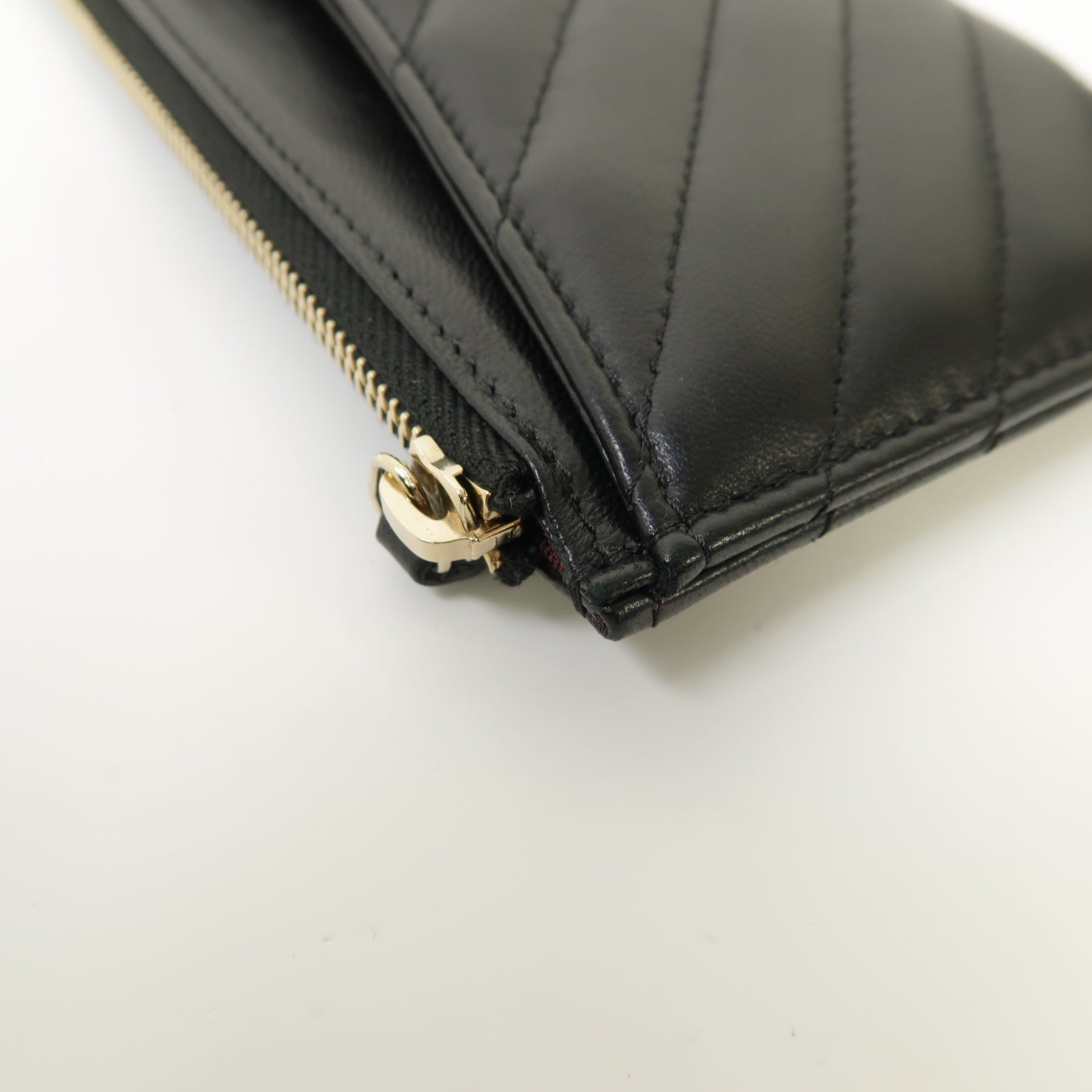 CHANEL 斜紋羊皮皮革Long Zipped Wallet金扣長錢包黑色