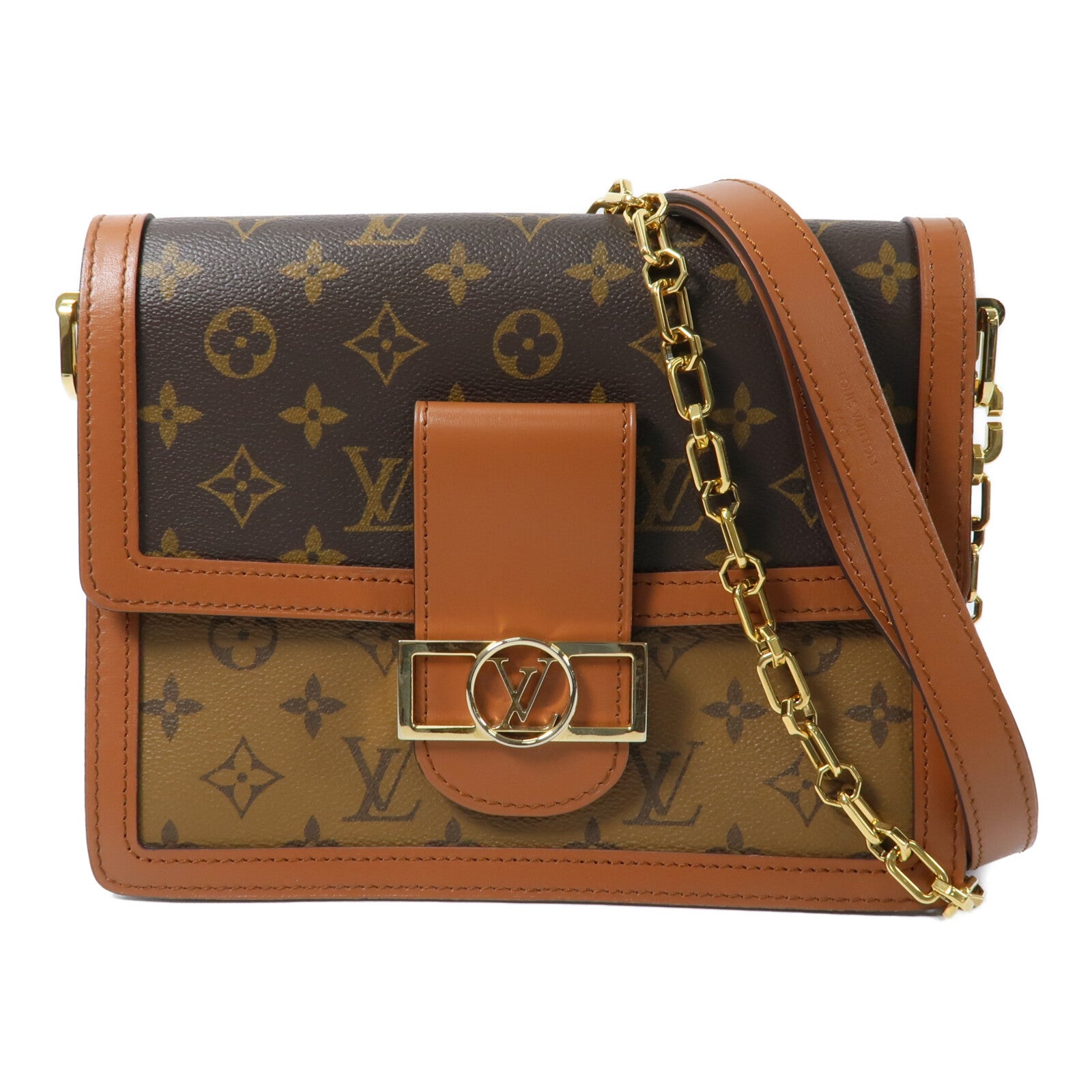 LOUIS VUITTON Monogram Reverse Dauphine MM鏈帶手挽肩背兩用袋