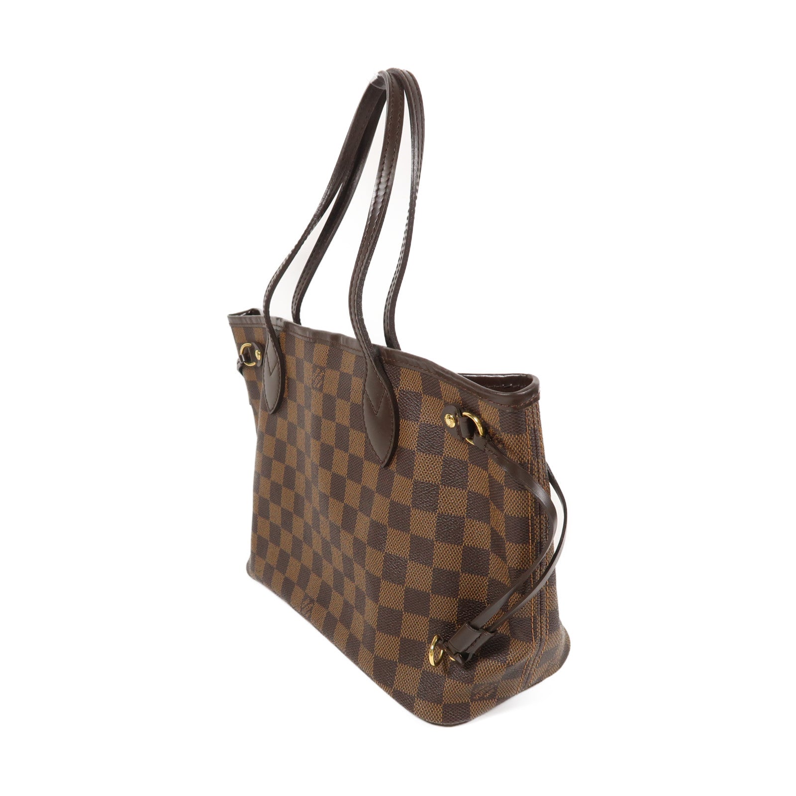 LOUIS VUITTON Damier Neverfull PM金扣手挽袋啡色