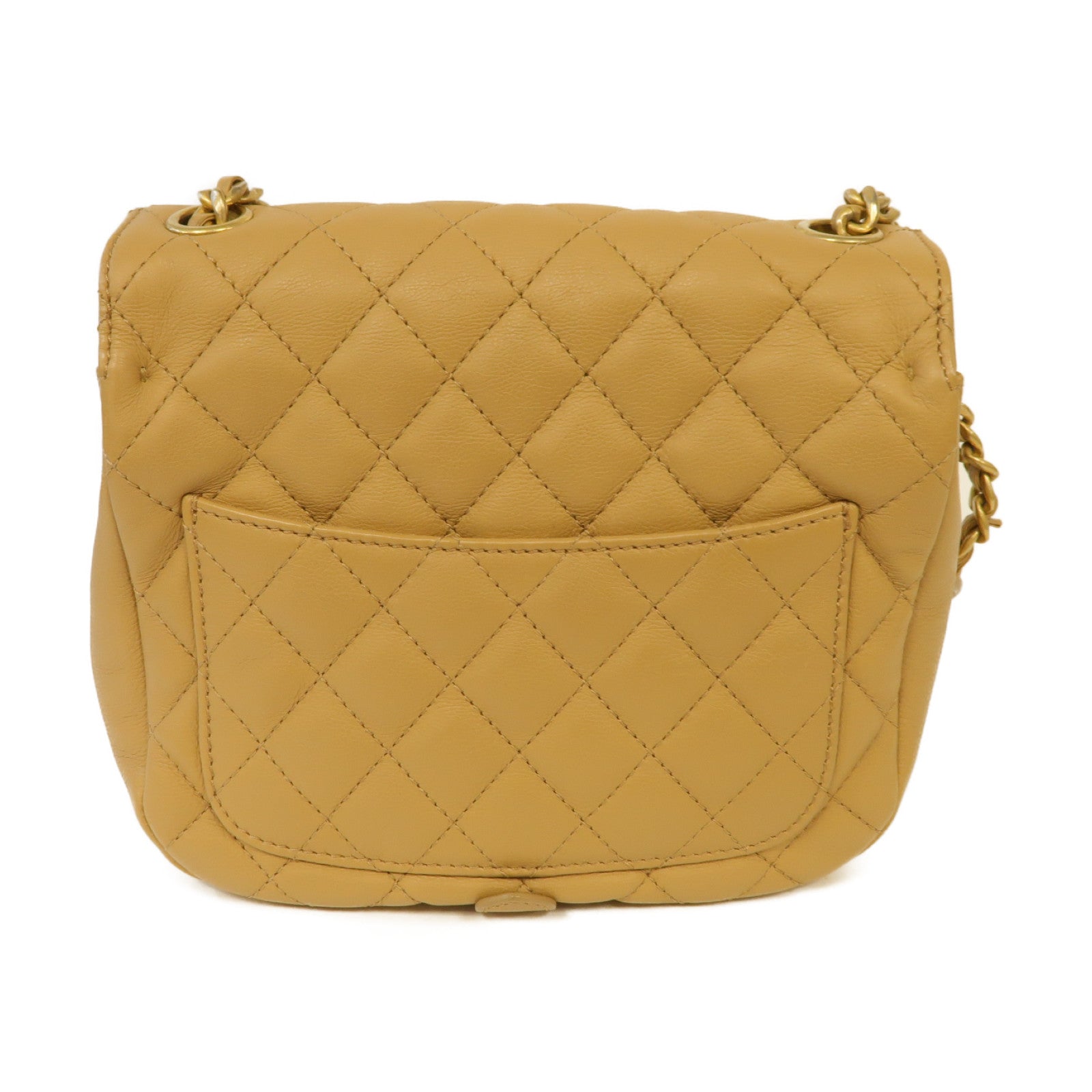CHANEL 【激減優惠】菱格羊皮皮革Chain Shoulder金扣鏈帶肩背袋米色
