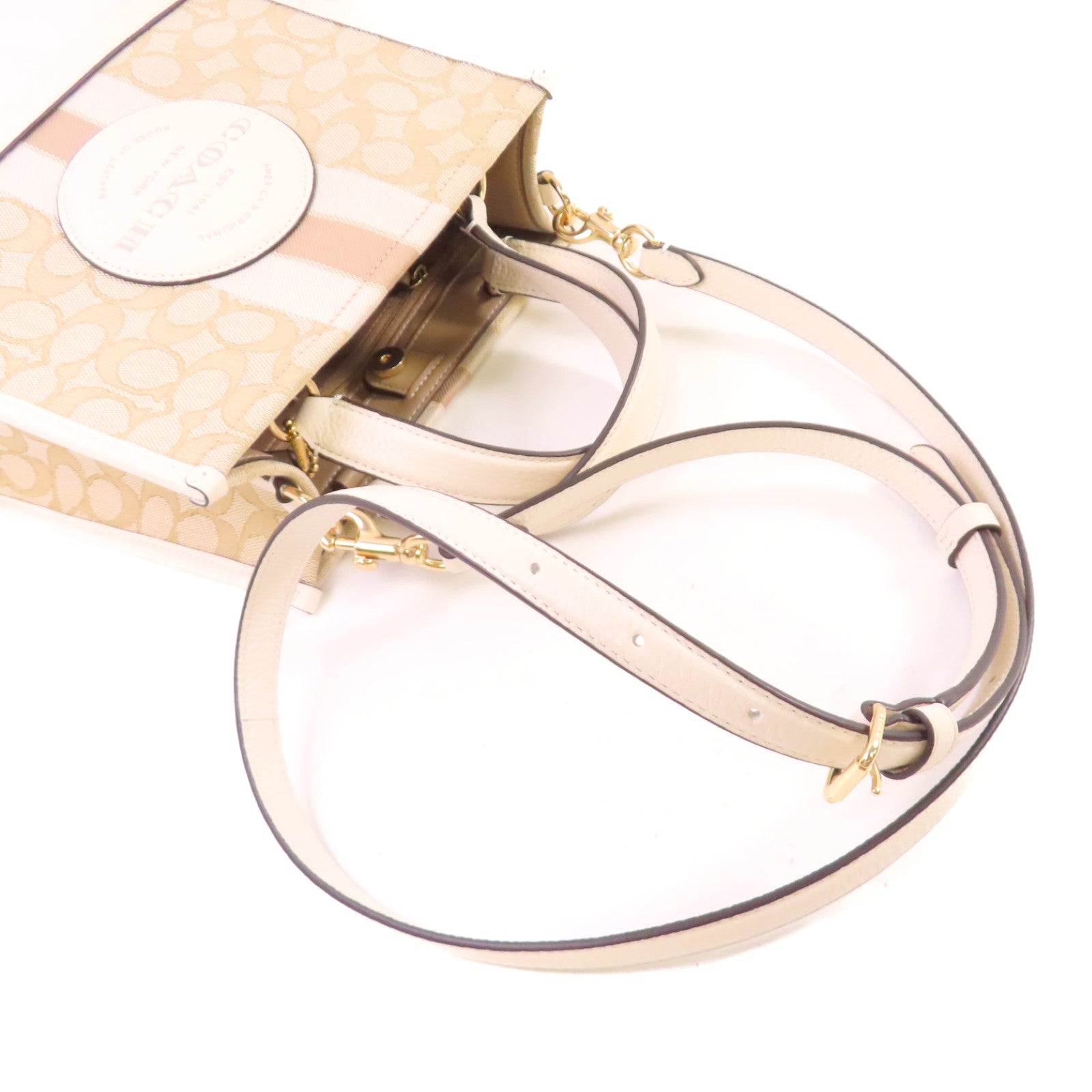 COACH 帆布2Way Shoulder Bag金扣手挽肩背兩用袋杏色