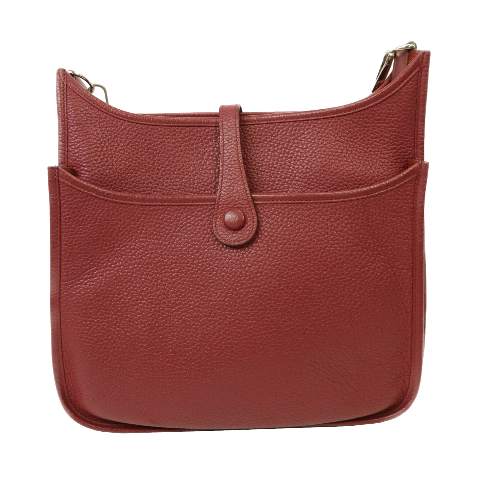 HERMES Clemence皮革Evelyne PM銀扣肩背袋紅寶石色