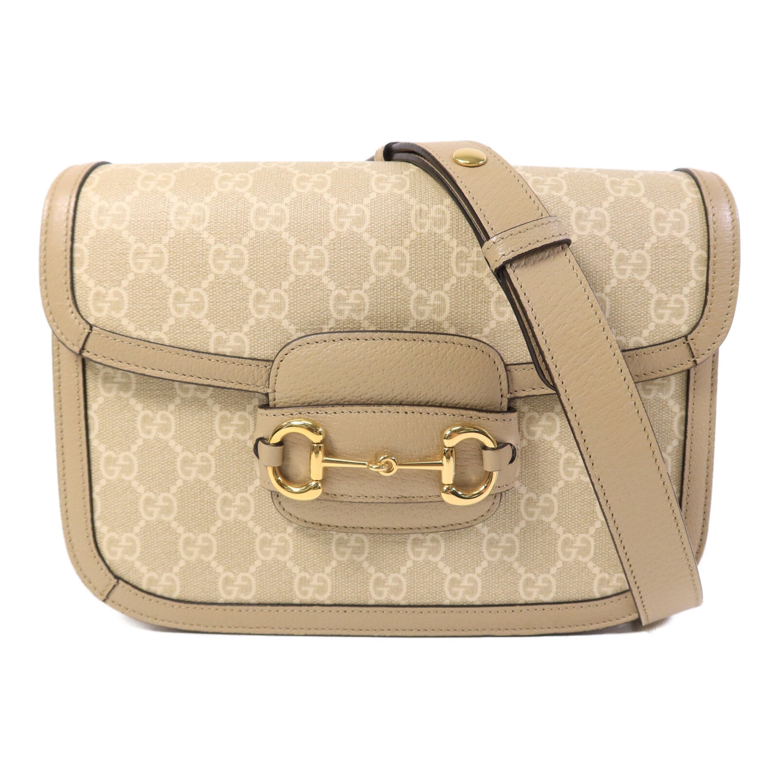 GUCCI 帆布Horsebit 1955金扣肩背袋