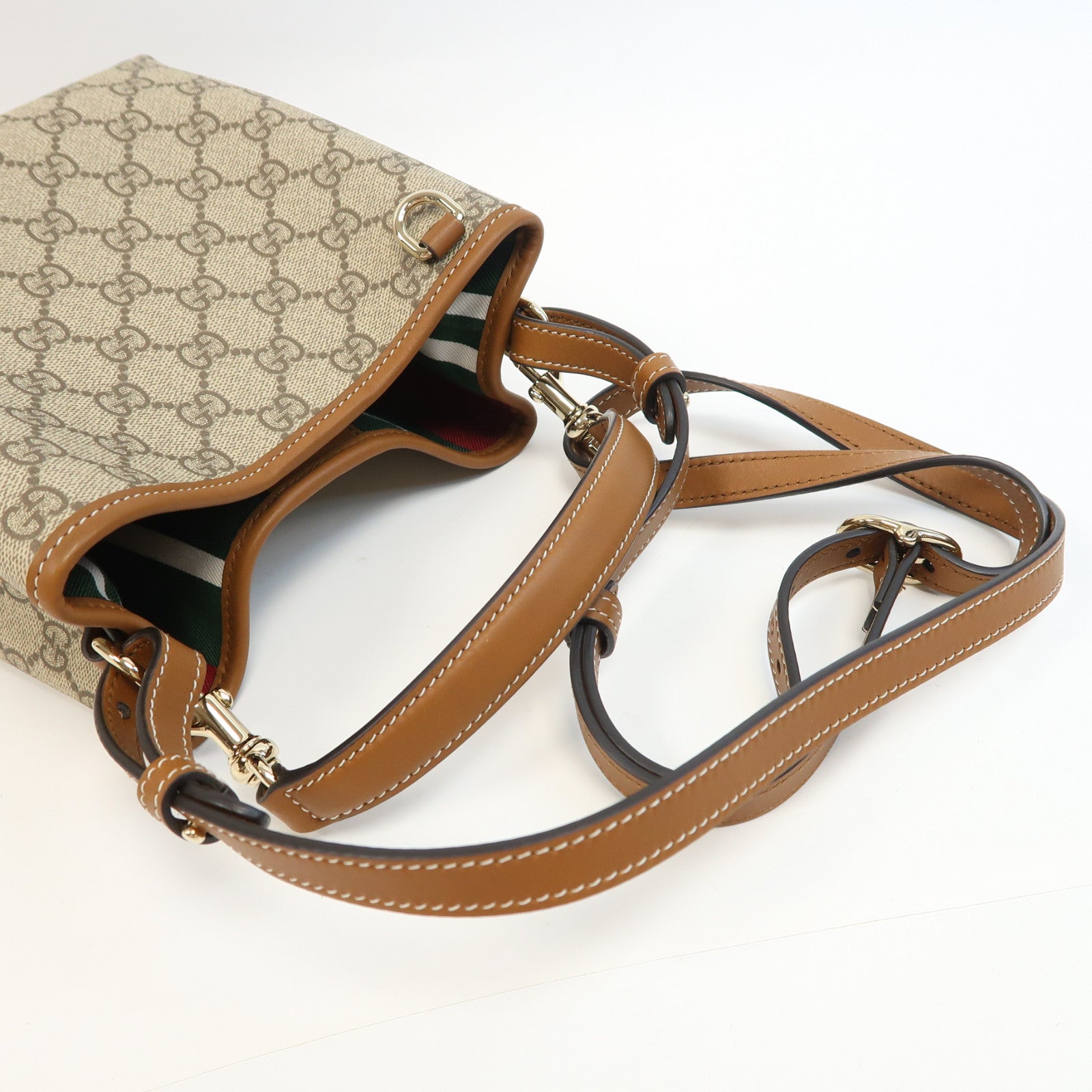 GUCCI 塗層帆布Bucket Bag金扣手挽肩背兩用袋啡色