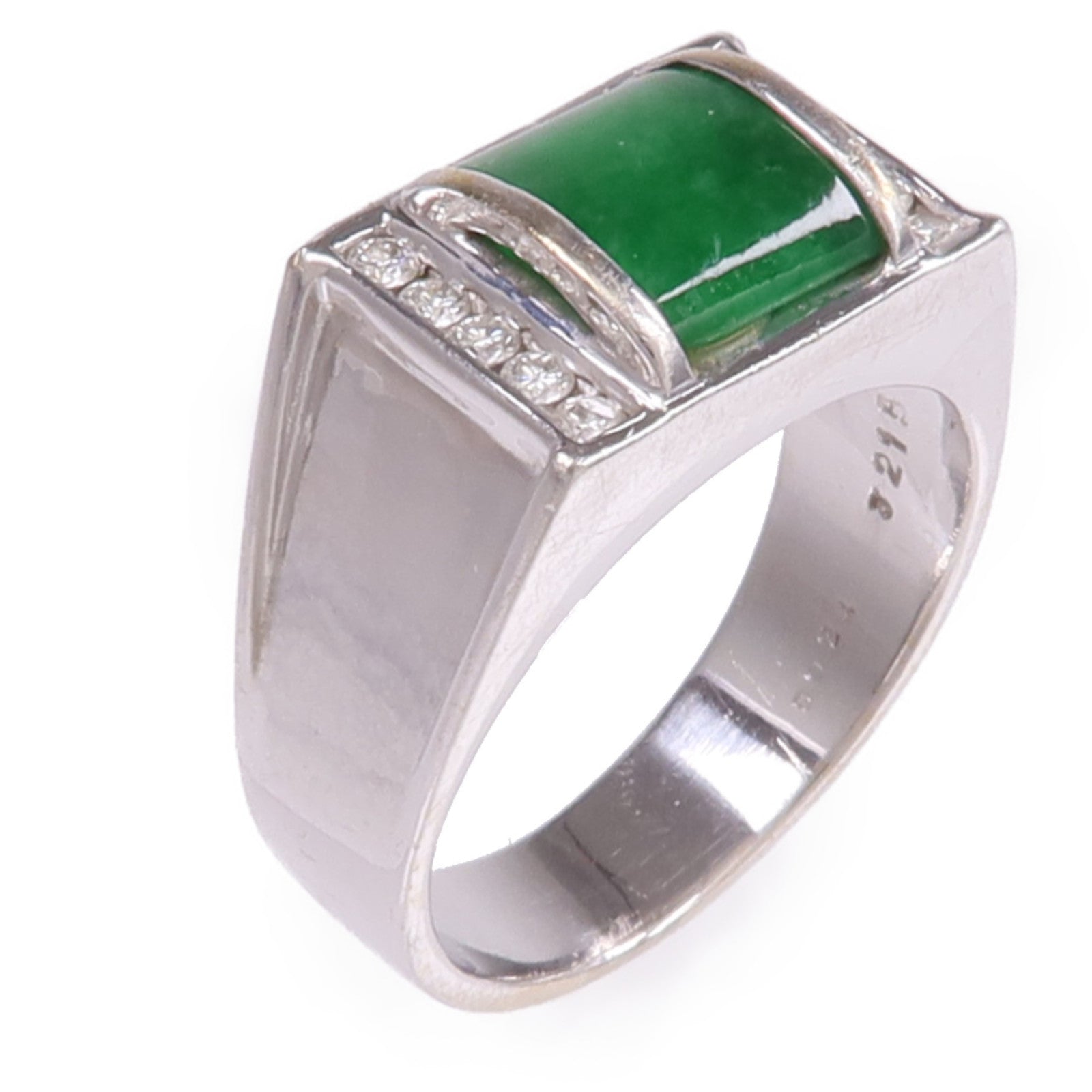 JEWELRY 18K白金Jade Diamond Ring翡翠/鑽石戒指US#9.25