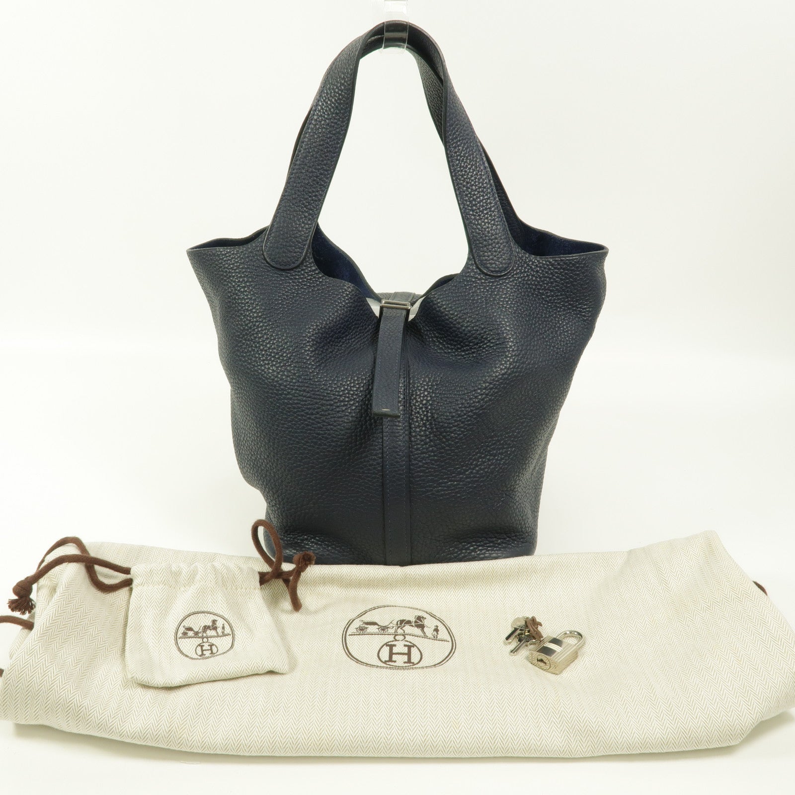 HERMES Clemence皮革Picotin MM手挽袋Bleu Nuit