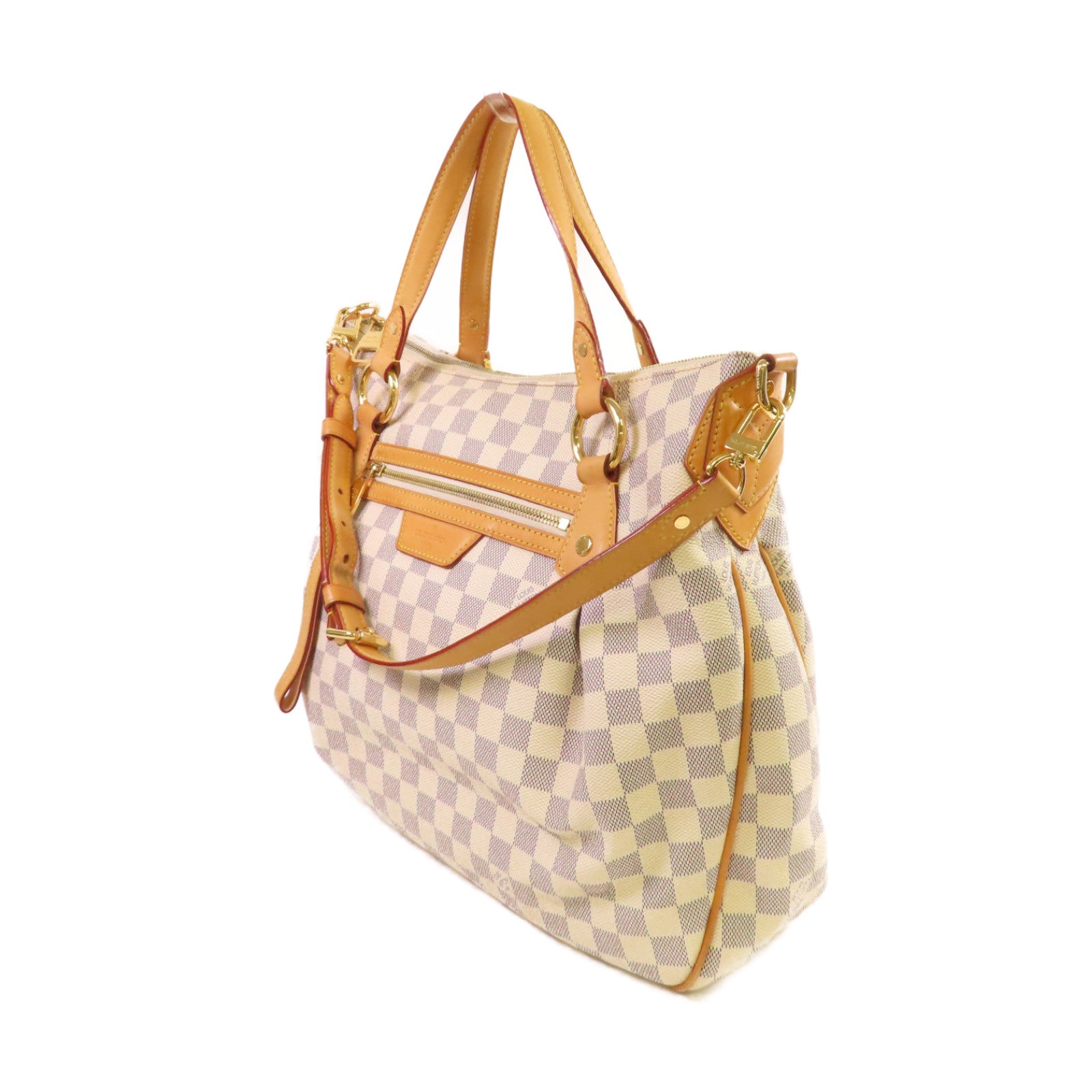 LOUIS VUITTON Damier Azur Evora MM金扣肩背袋米白色