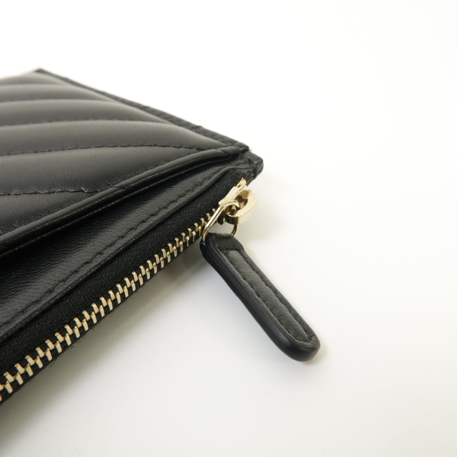 CHANEL 斜紋羊皮皮革Long Zipped Wallet金扣長錢包黑色