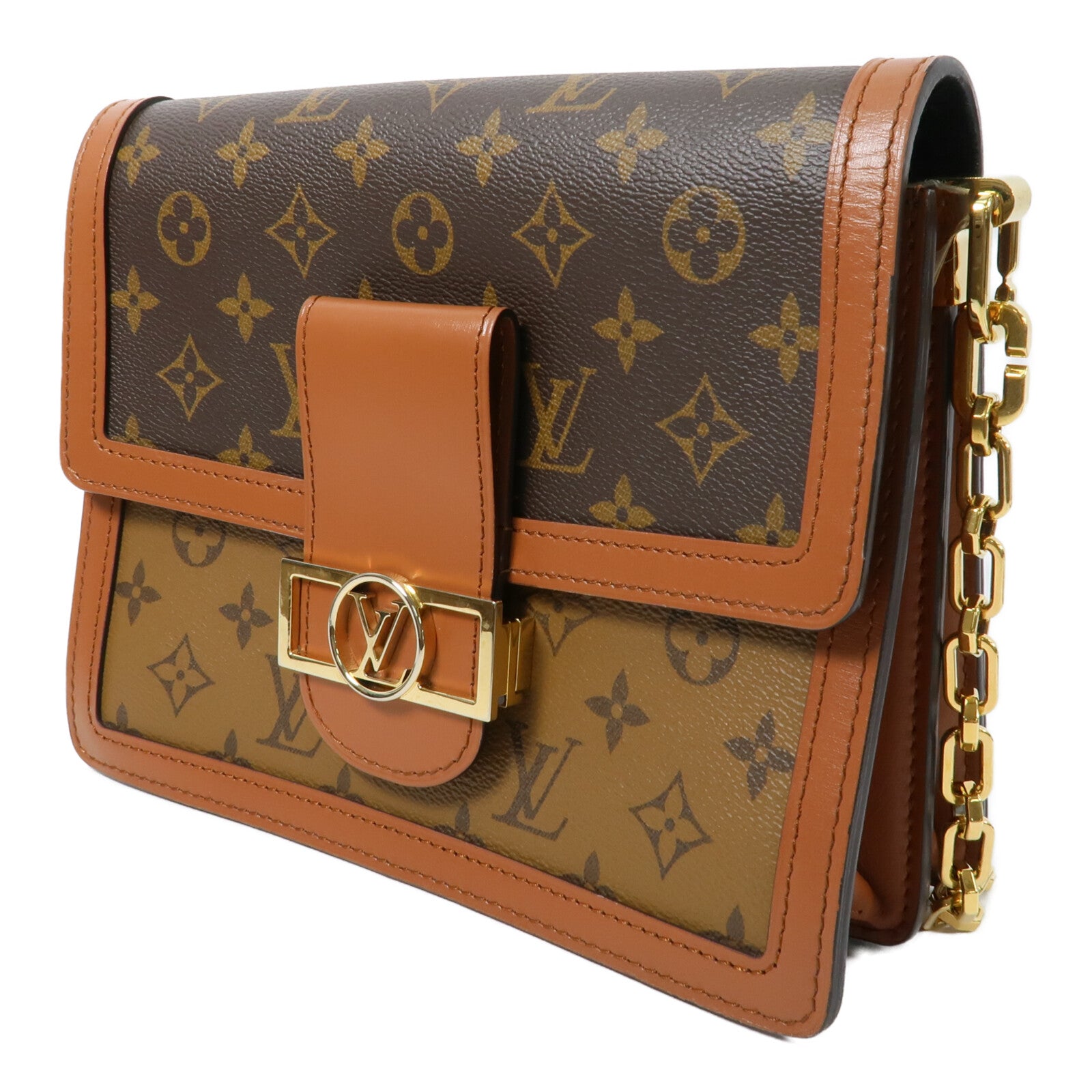 LOUIS VUITTON Monogram Reverse Dauphine MM鏈帶手挽肩背兩用袋