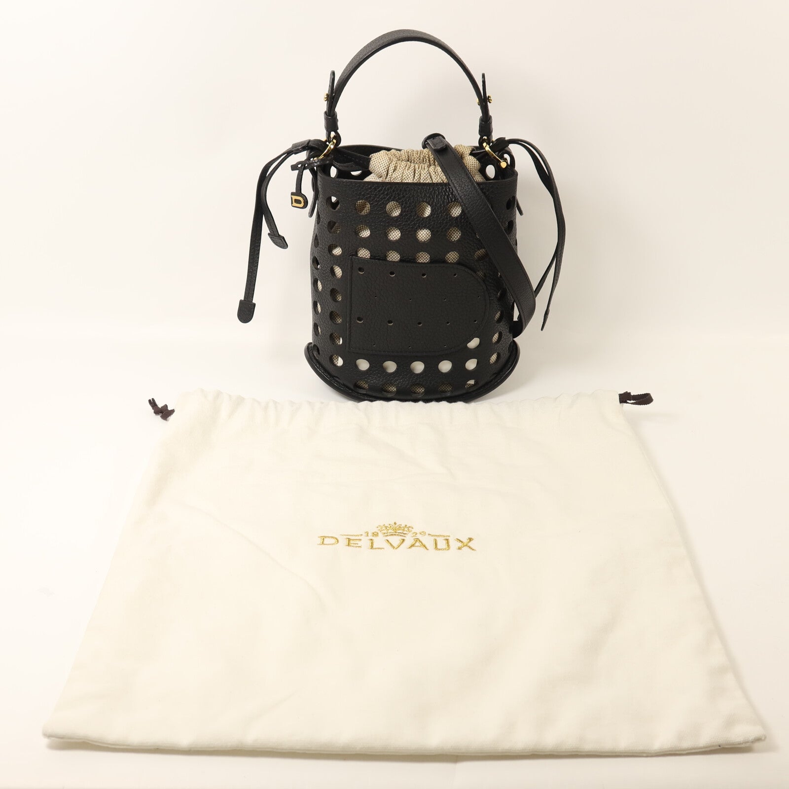 Delvaux 牛皮皮革/帆布Pin Mini Bucket Airess金扣手挽肩背兩用袋