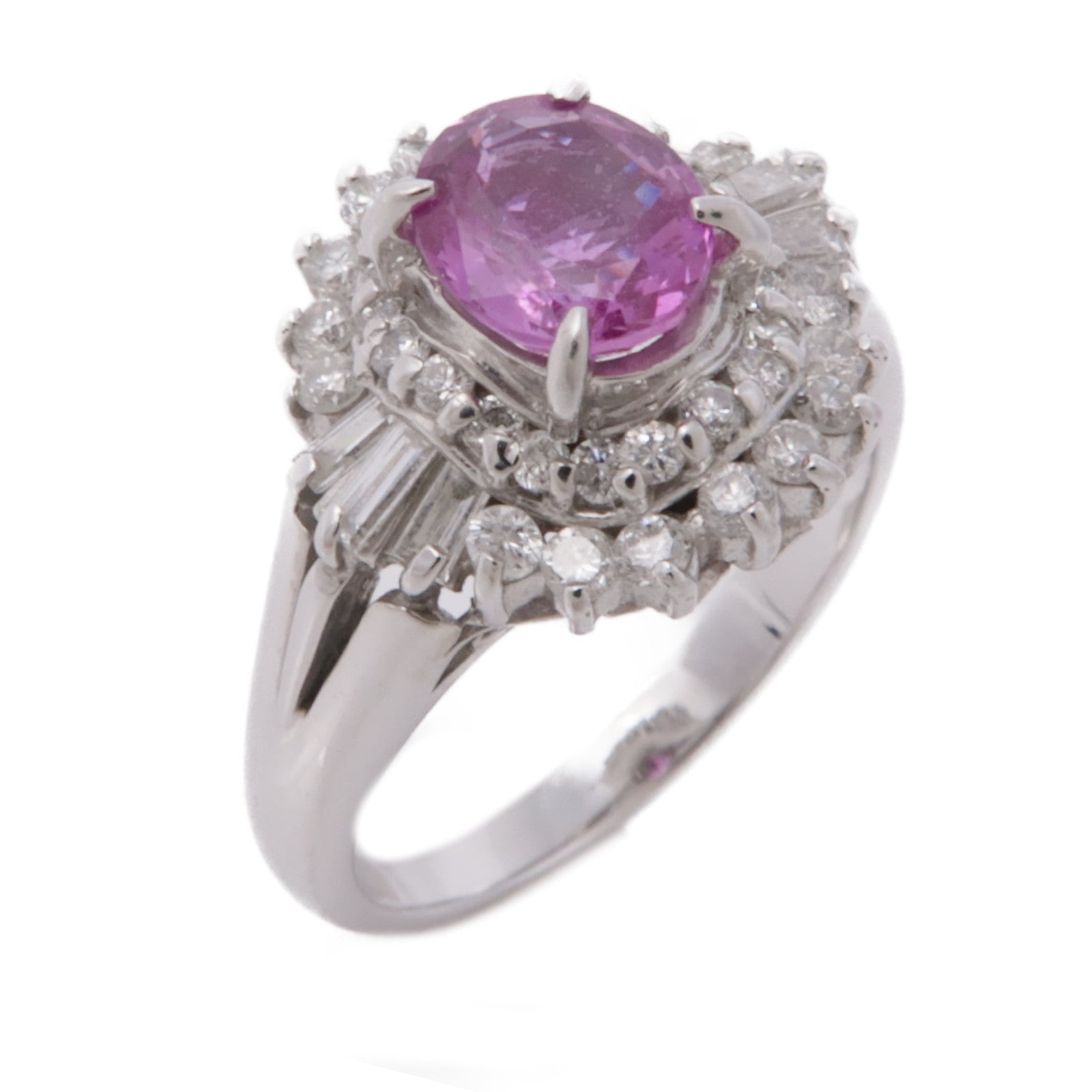 JEWELRY 【激減優惠】PT850鉑金Pink Sapphire/Diamond Ring粉紅藍寶石/鑽石戒指US#6