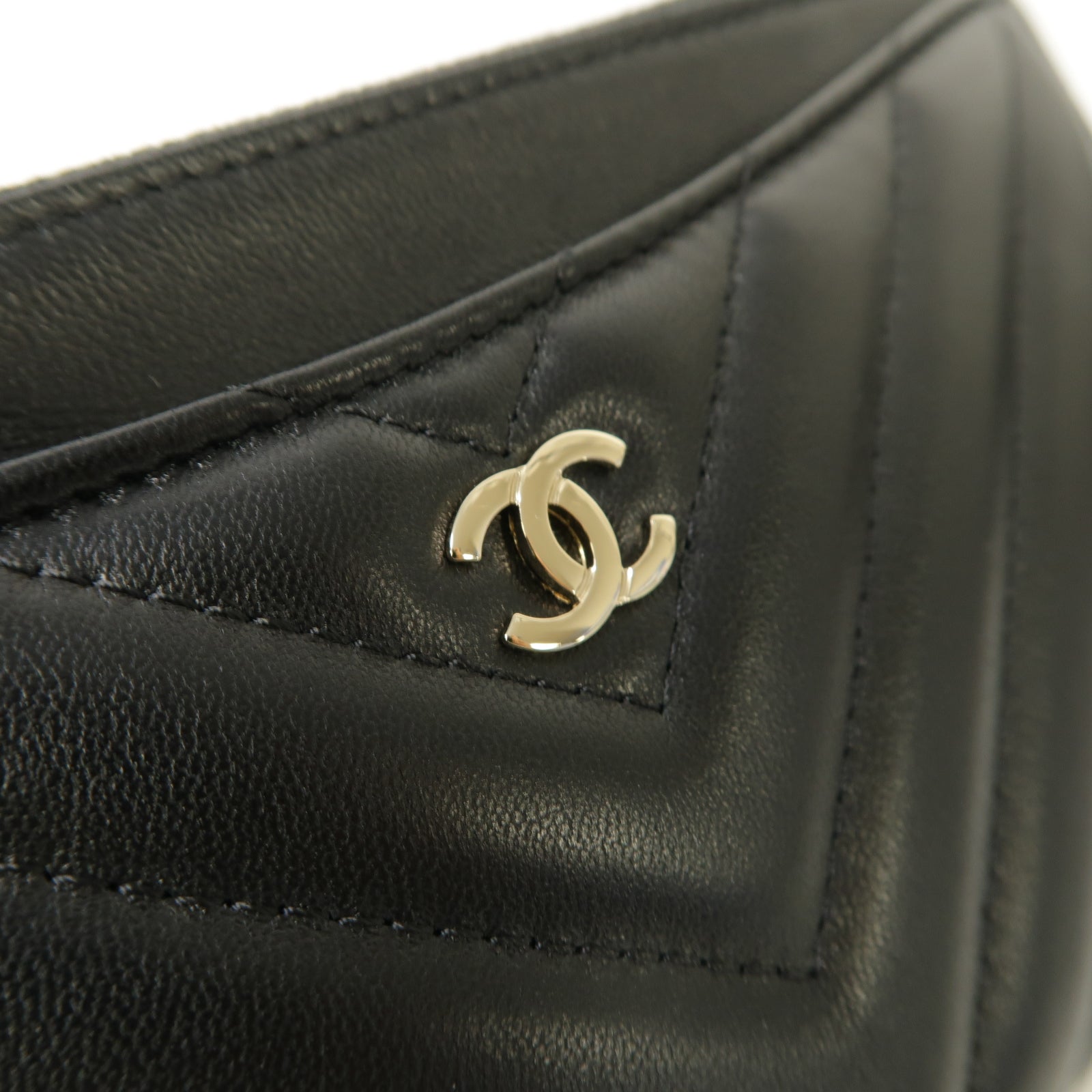 CHANEL 斜紋羊皮皮革Long Zipped Wallet金扣長錢包黑色
